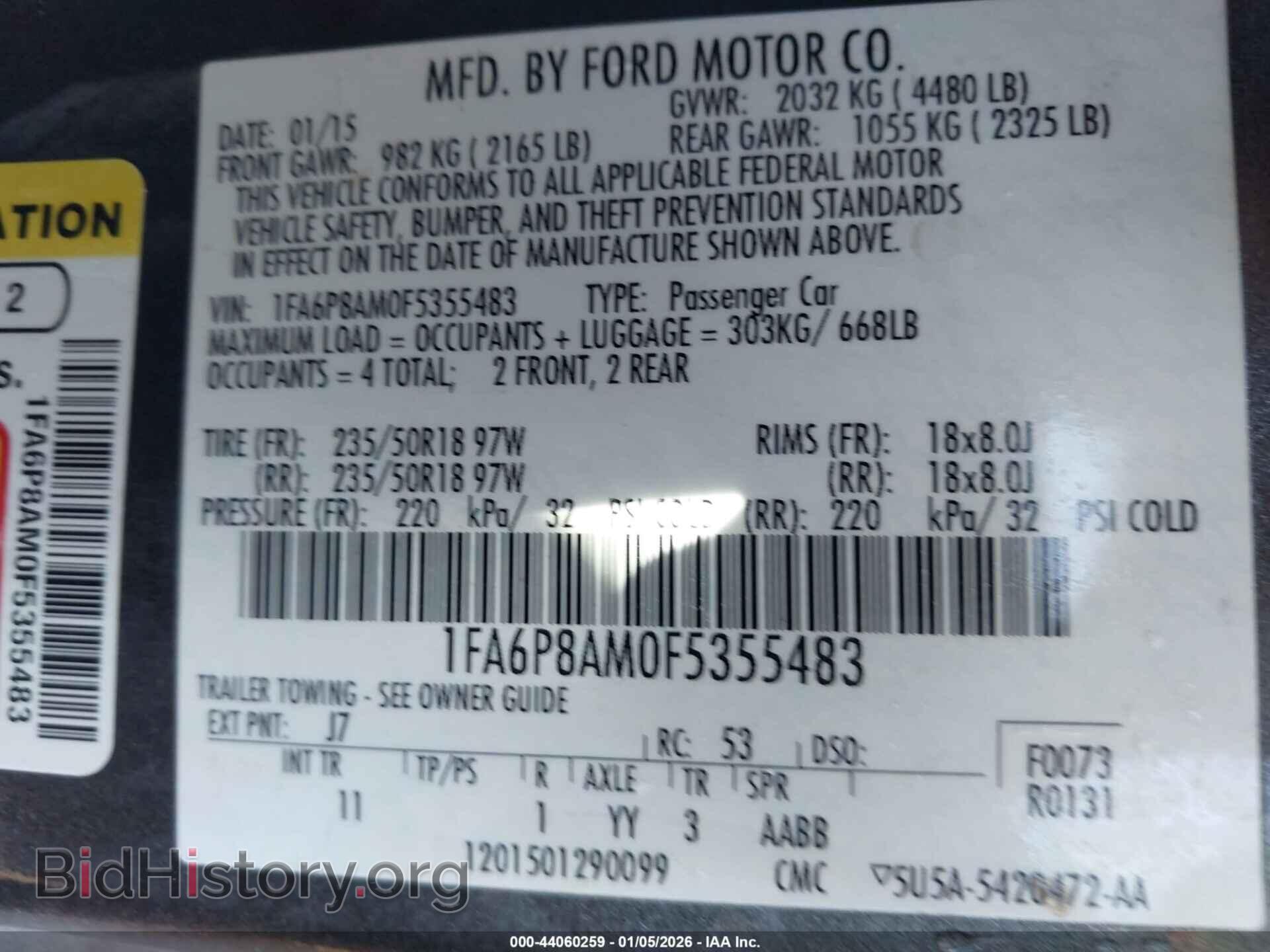 2015 FORD MUSTANG - VIN: 1FA6P8AM0F5355483 - Фото 9