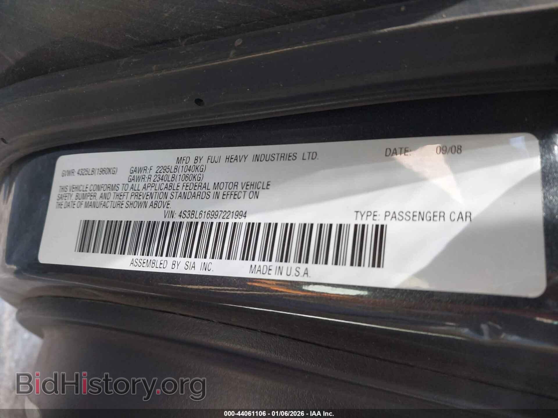 2009 SUBARU LEGACY - VIN: 4S3BL616997221994 - Фото 9