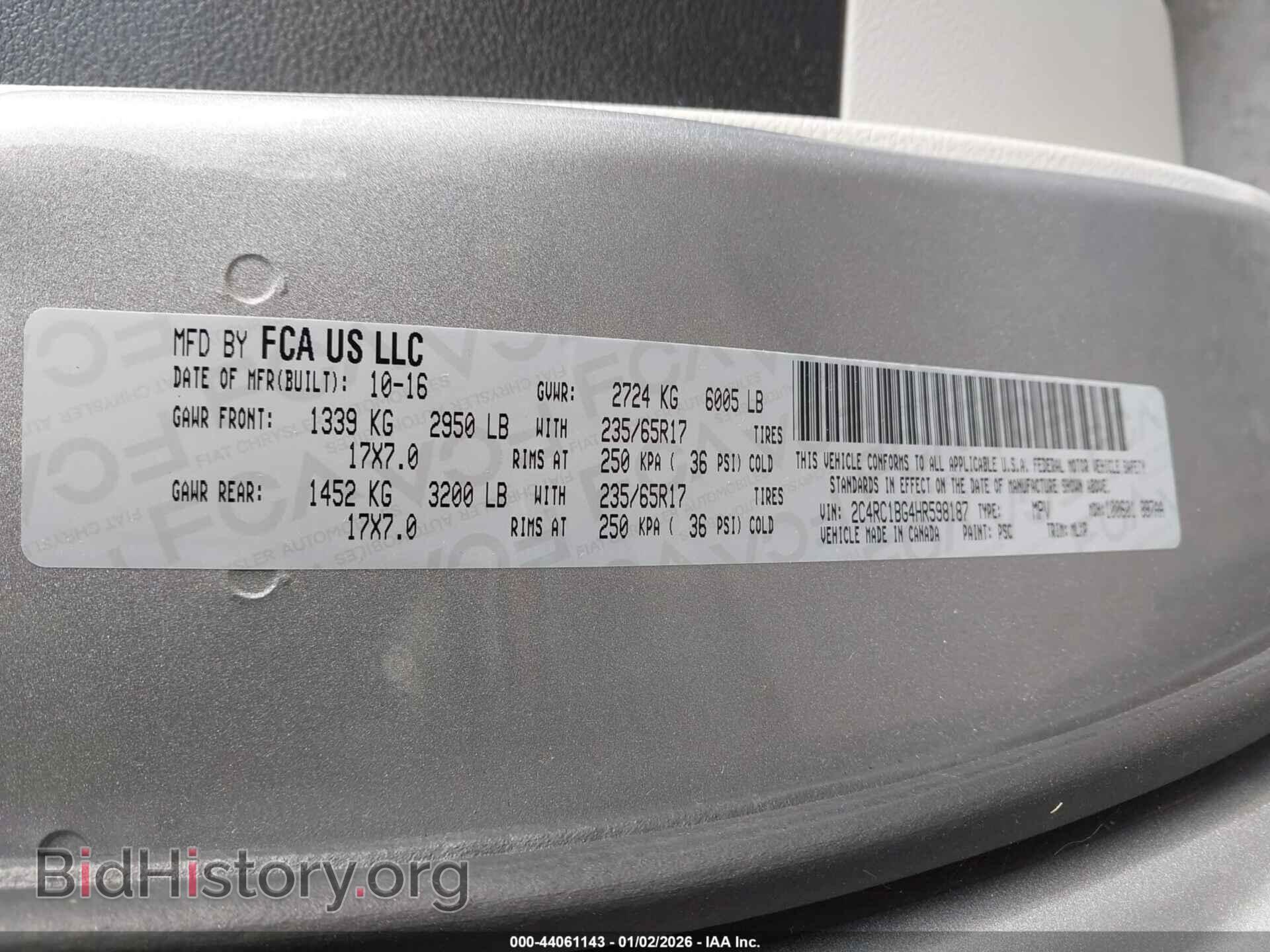 2017 CHRYSLER PACIFICA - VIN: 2C4RC1BG4HR598187 - Фото 9