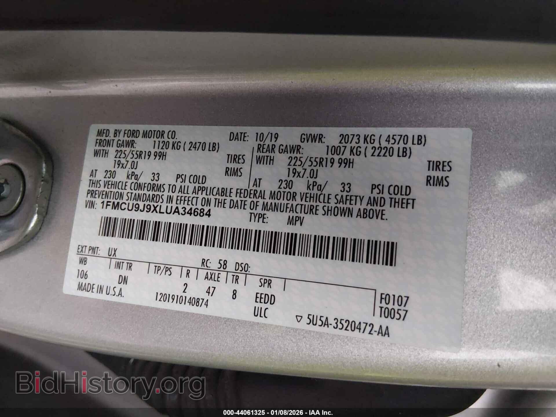 2020 FORD ESCAPE - VIN: 1FMCU9J9XLUA34684 - Фото 9