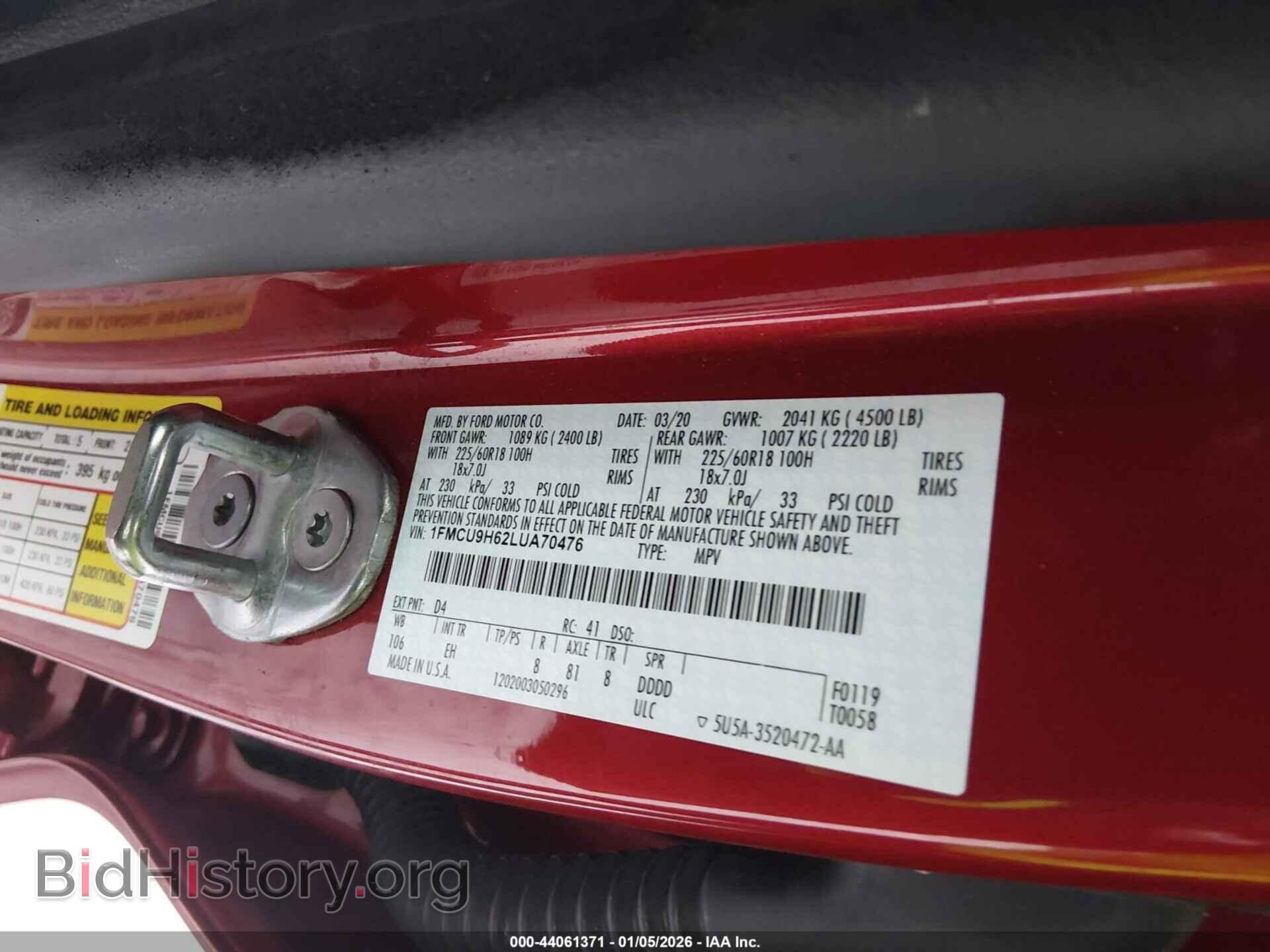 2020 FORD ESCAPE - VIN: 1FMCU9H62LUA70476 - Фото 9