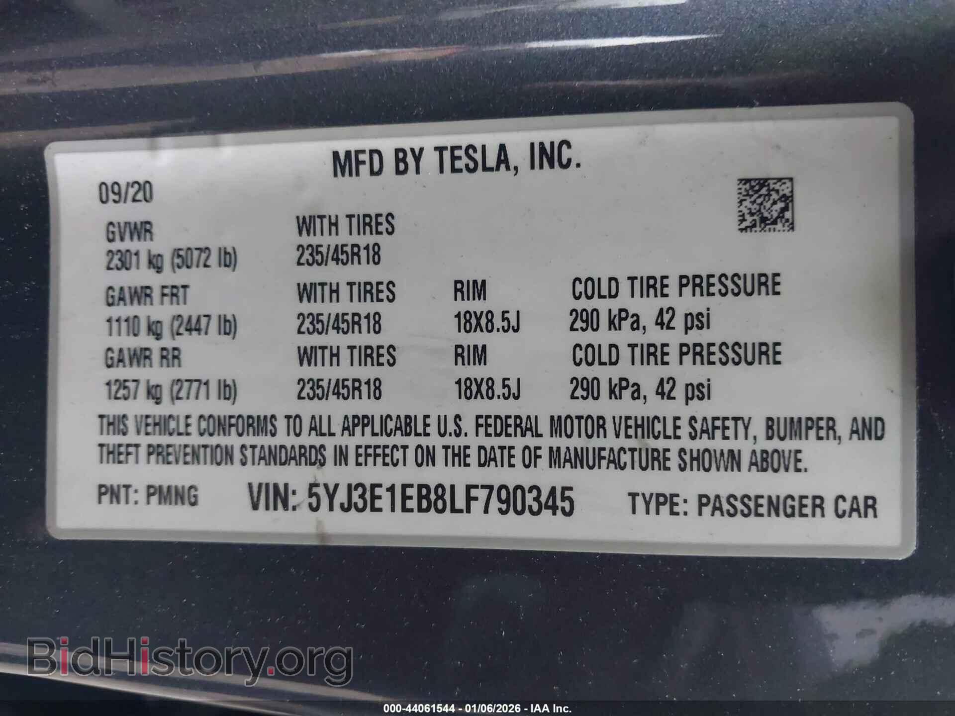 2020 TESLA MODEL 3 - VIN: 5YJ3E1EB8LF790345 - Фото 9