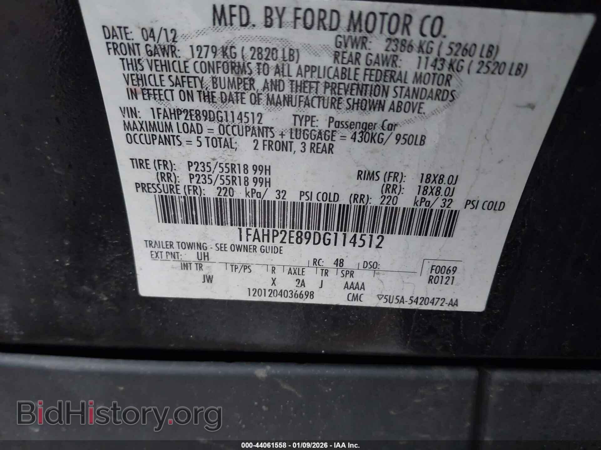 2013 FORD TAURUS - VIN: 1FAHP2E89DG114512 - Фото 9
