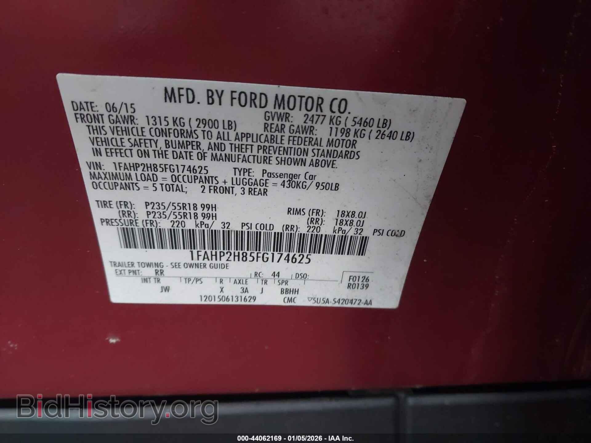 2015 FORD TAURUS - VIN: 1FAHP2H85FG174625 - Фото 9