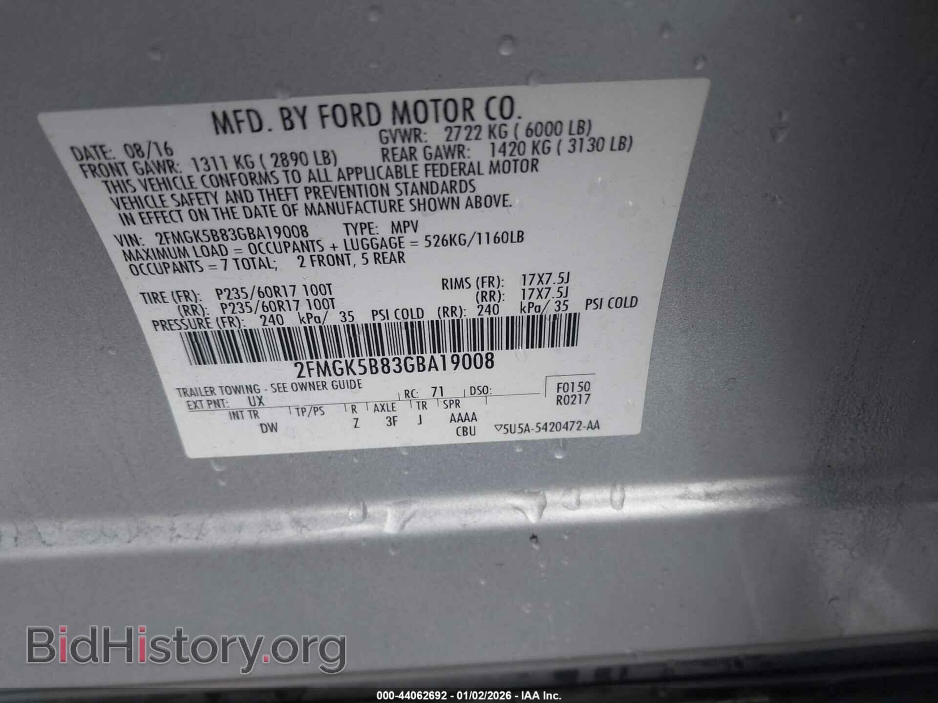 2016 FORD FLEX - VIN: 2FMGK5B83GBA19008 - Photo 9