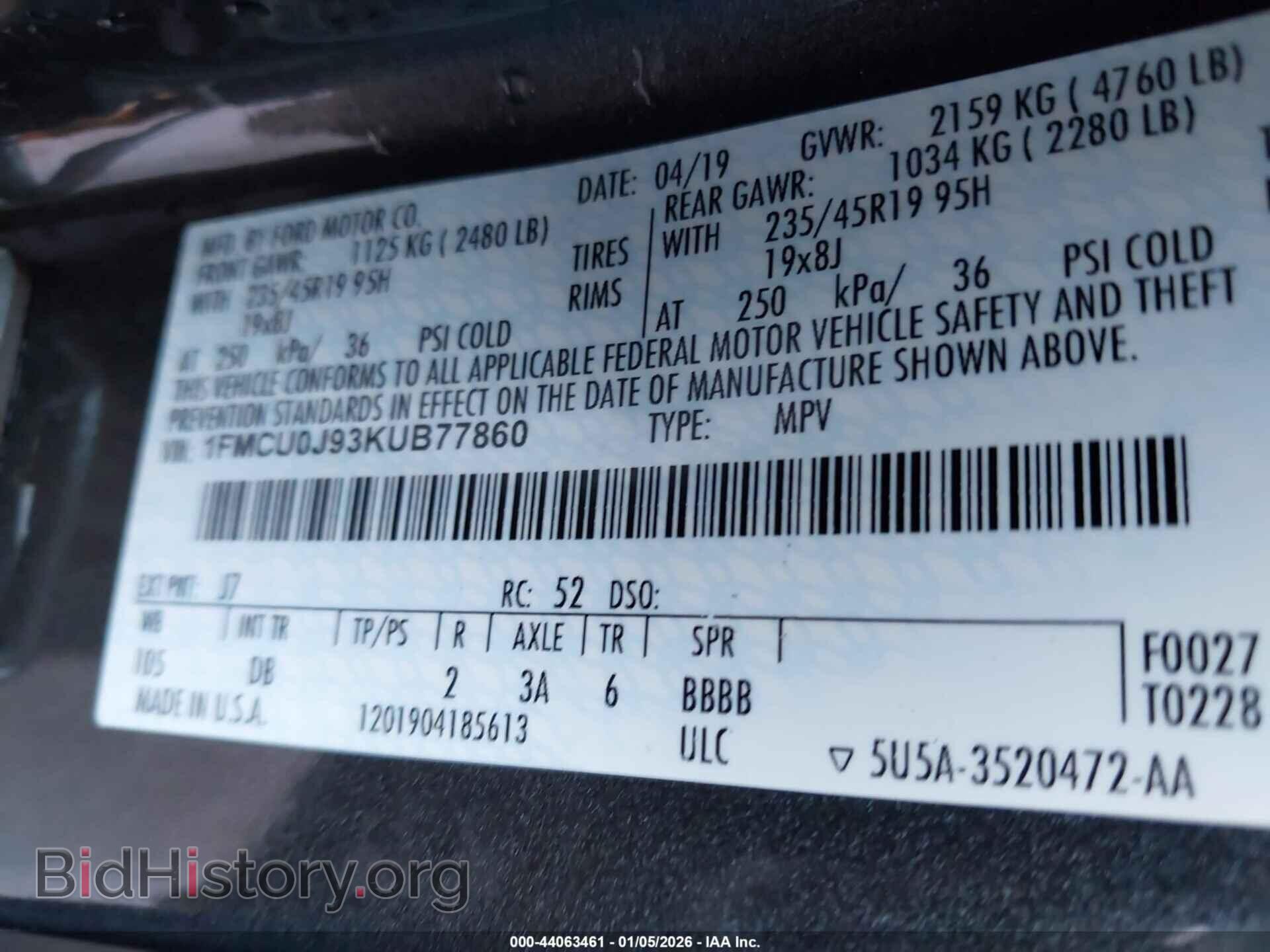 2019 FORD ESCAPE - VIN: 1FMCU0J93KUB77860 - Фото 9
