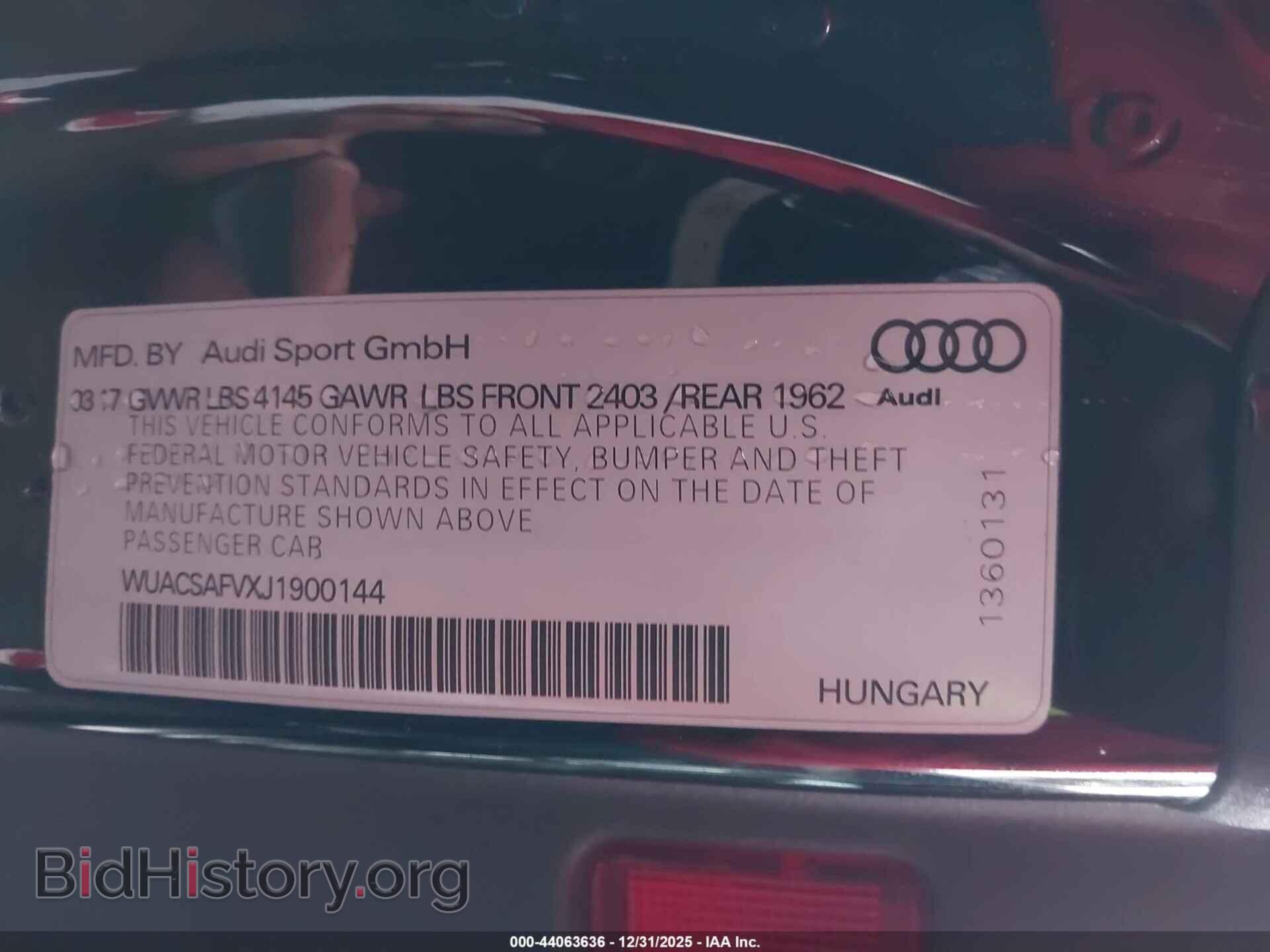 2018 AUDI TT RS - VIN: WUACSAFVXJ1900144 - Фото 9