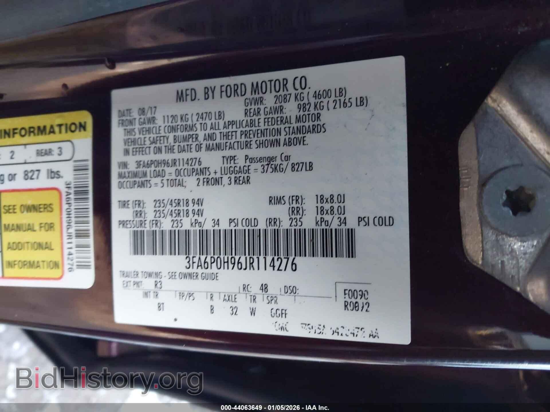 2018 FORD FUSION - VIN: 3FA6P0H96JR114276 - Фото 9
