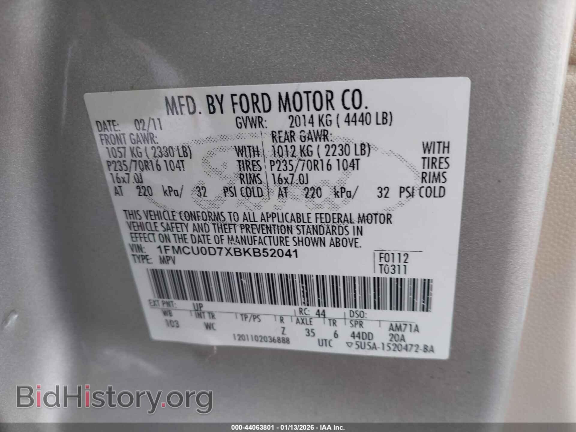 2011 FORD ESCAPE - VIN: 1FMCU0D7XBKB52041 - Фото 9