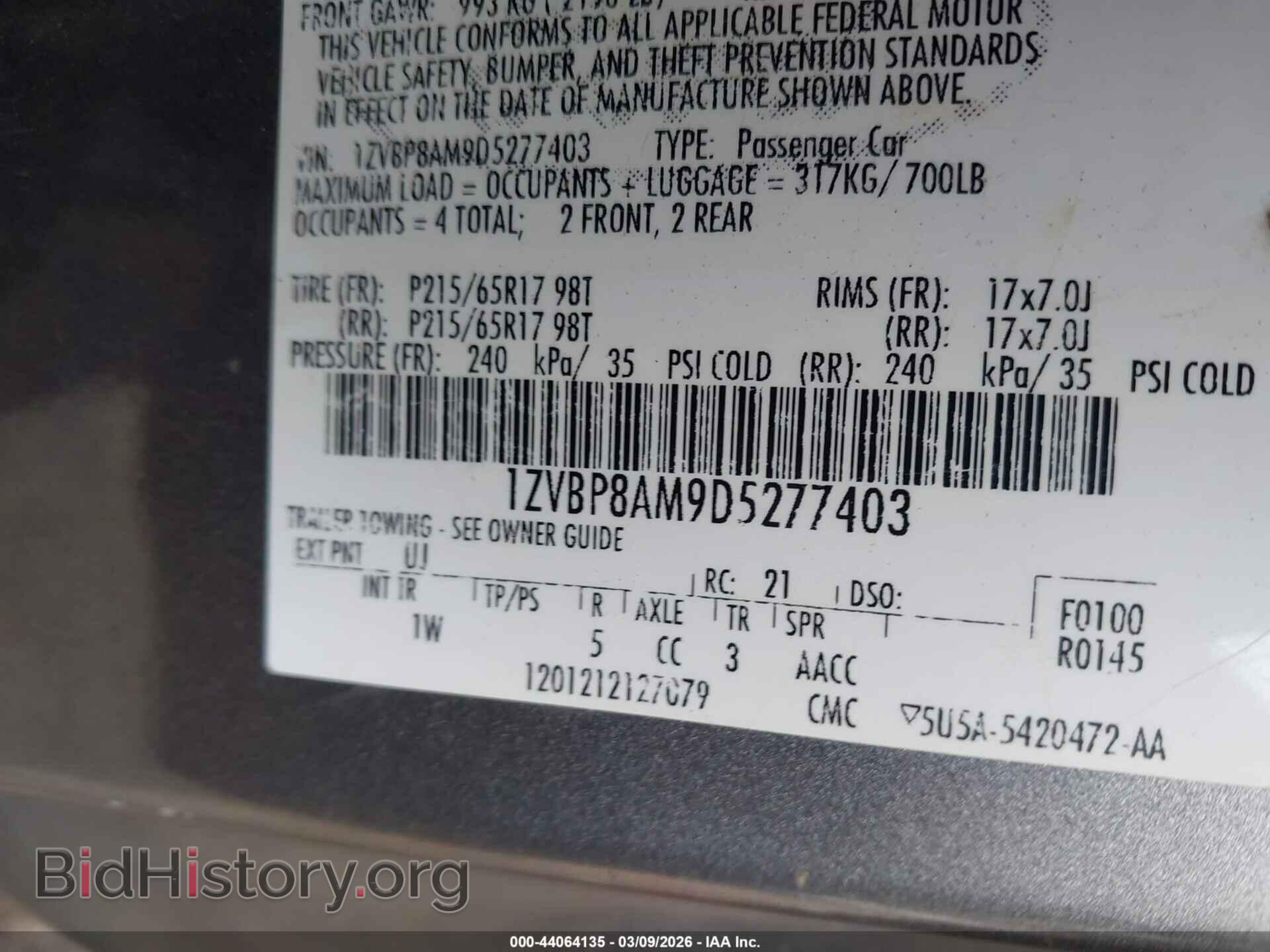 2013 FORD MUSTANG - VIN: 1ZVBP8AM9D5277403 - Фото 9