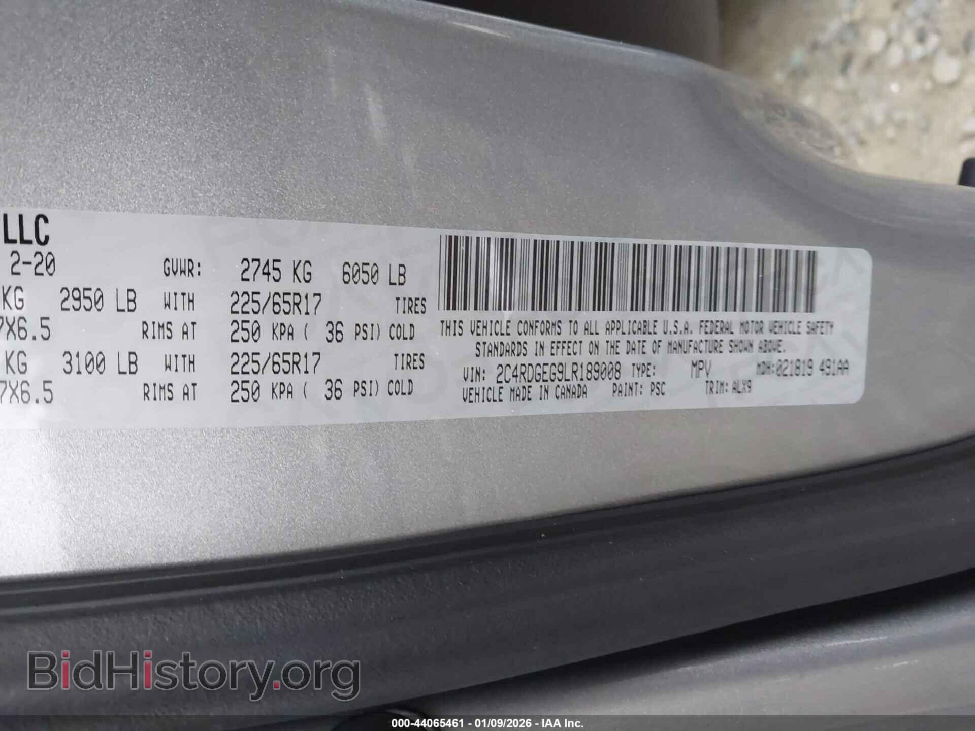 2020 DODGE GRAND CARAVAN - VIN: 2C4RDGEG9LR189008 - Фото 9