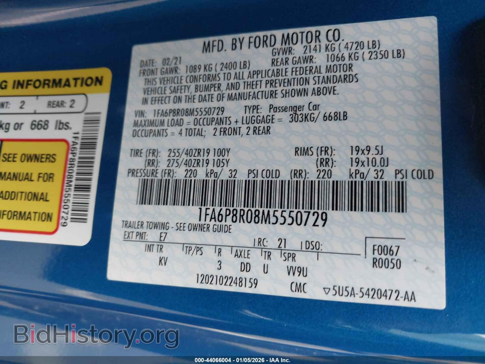 2021 FORD MUSTANG - VIN: 1FA6P8R08M5550729 - Фото 9