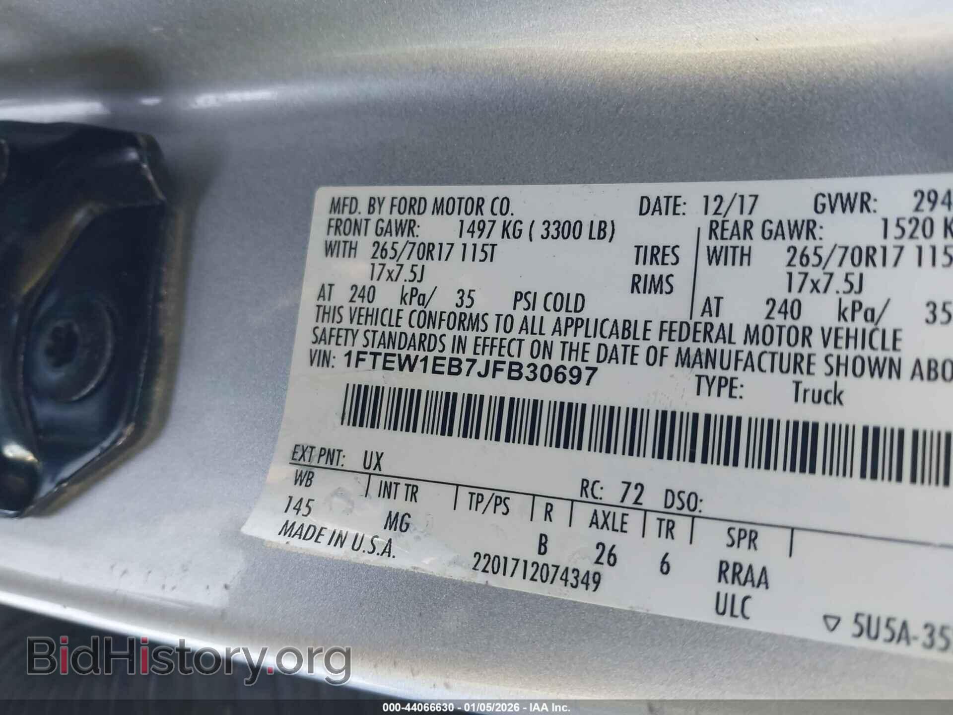 2018 FORD F-150 - VIN: 1FTEW1EB7JFB30697 - Фото 9