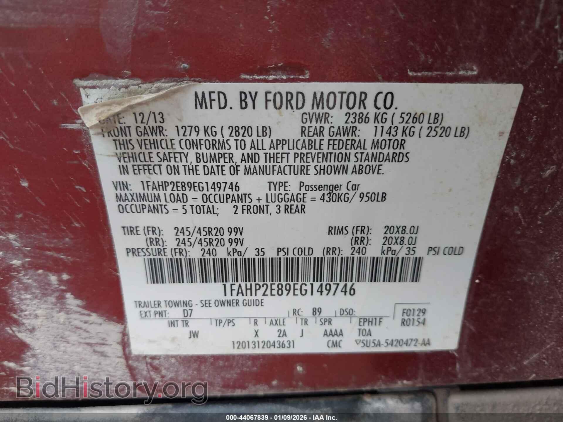 2014 FORD TAURUS - VIN: 1FAHP2E89EG149746 - Фото 9