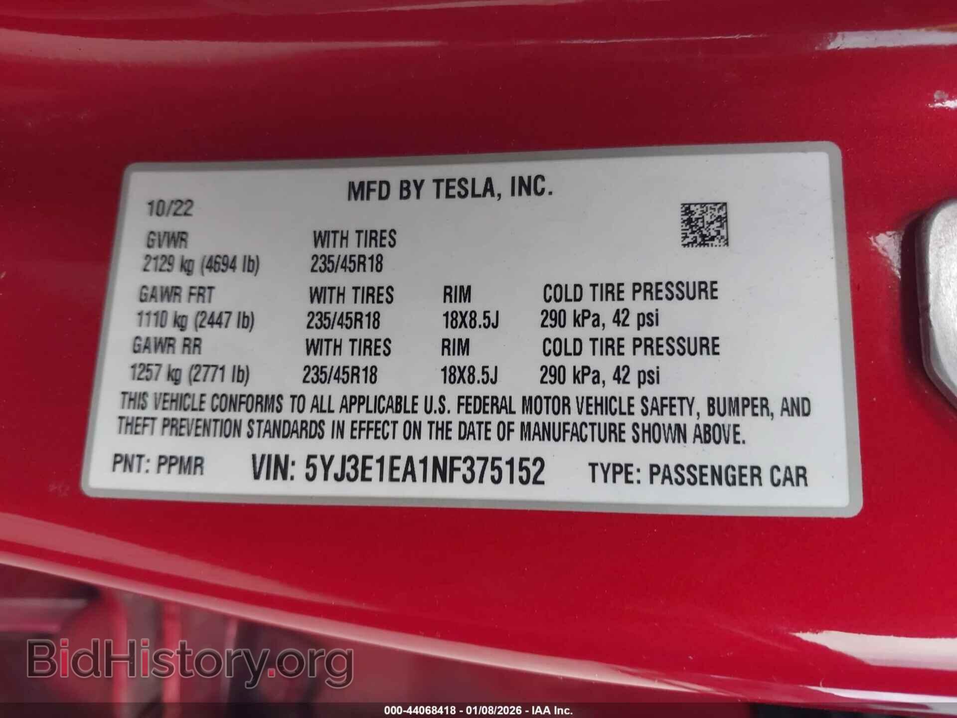 2022 TESLA MODEL 3 - VIN: 5YJ3E1EA1NF375152 - Фото 9