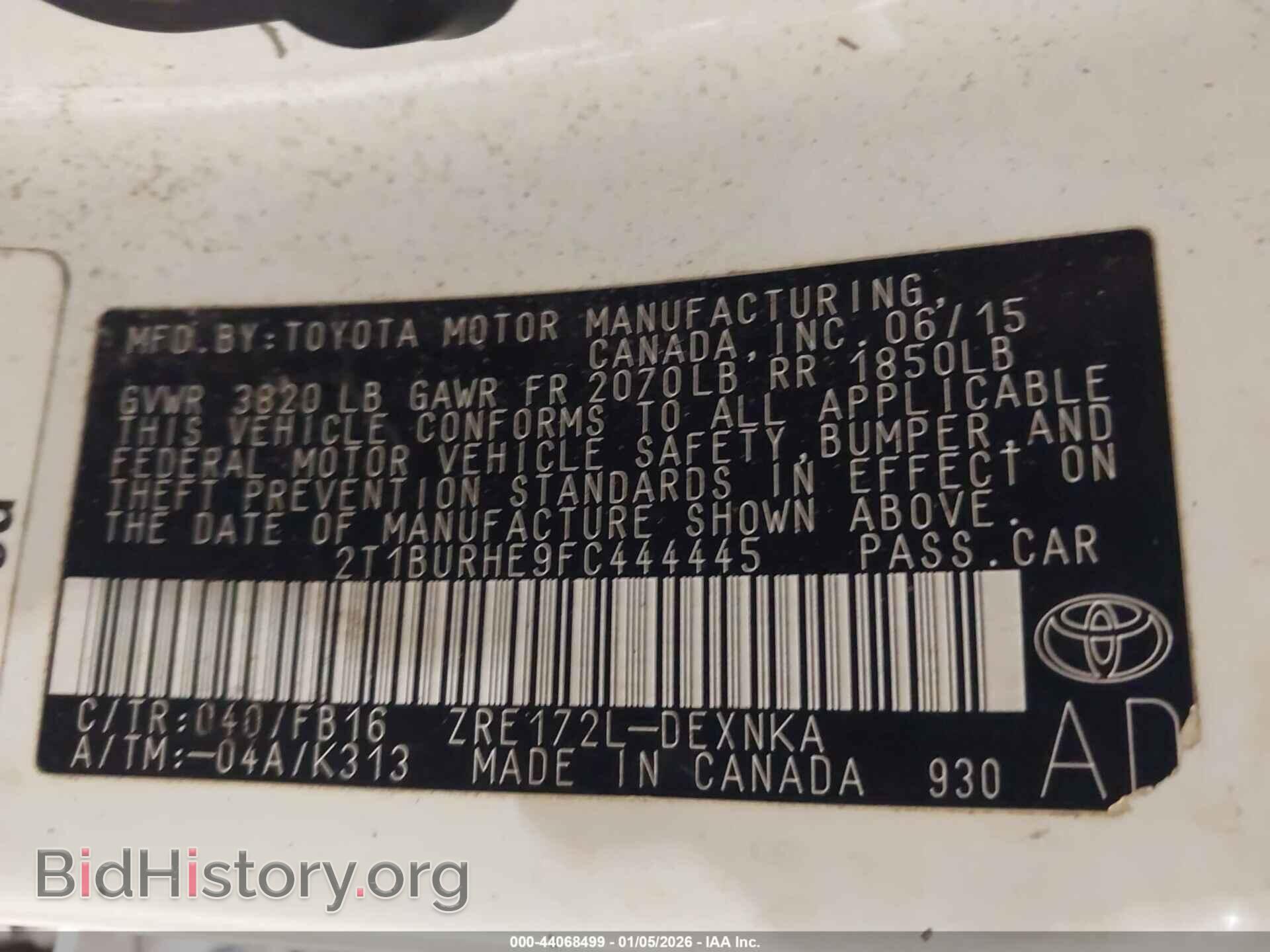2015 TOYOTA COROLLA - VIN: 2T1BURHE9FC444445 - Фото 9