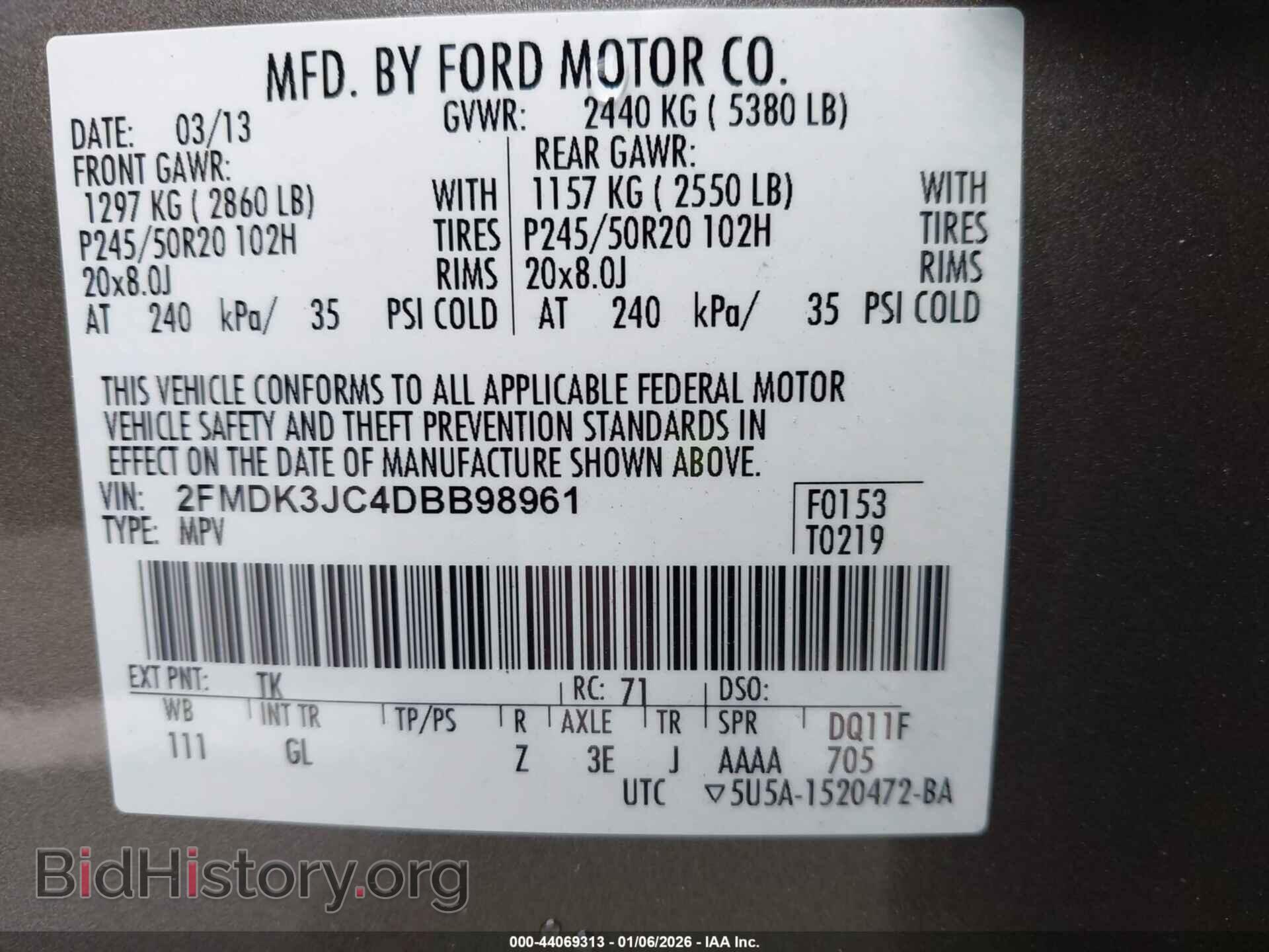 2013 FORD EDGE - VIN: 2FMDK3JC4DBB98961 - Фото 9