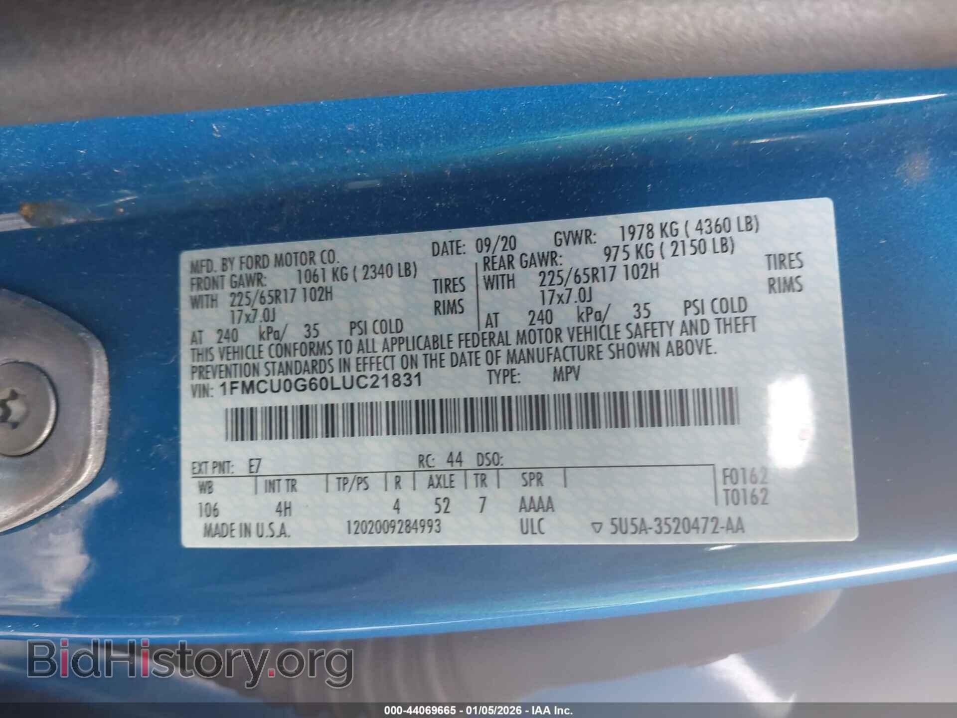 2020 FORD ESCAPE - VIN: 1FMCU0G60LUC21831 - Фото 9
