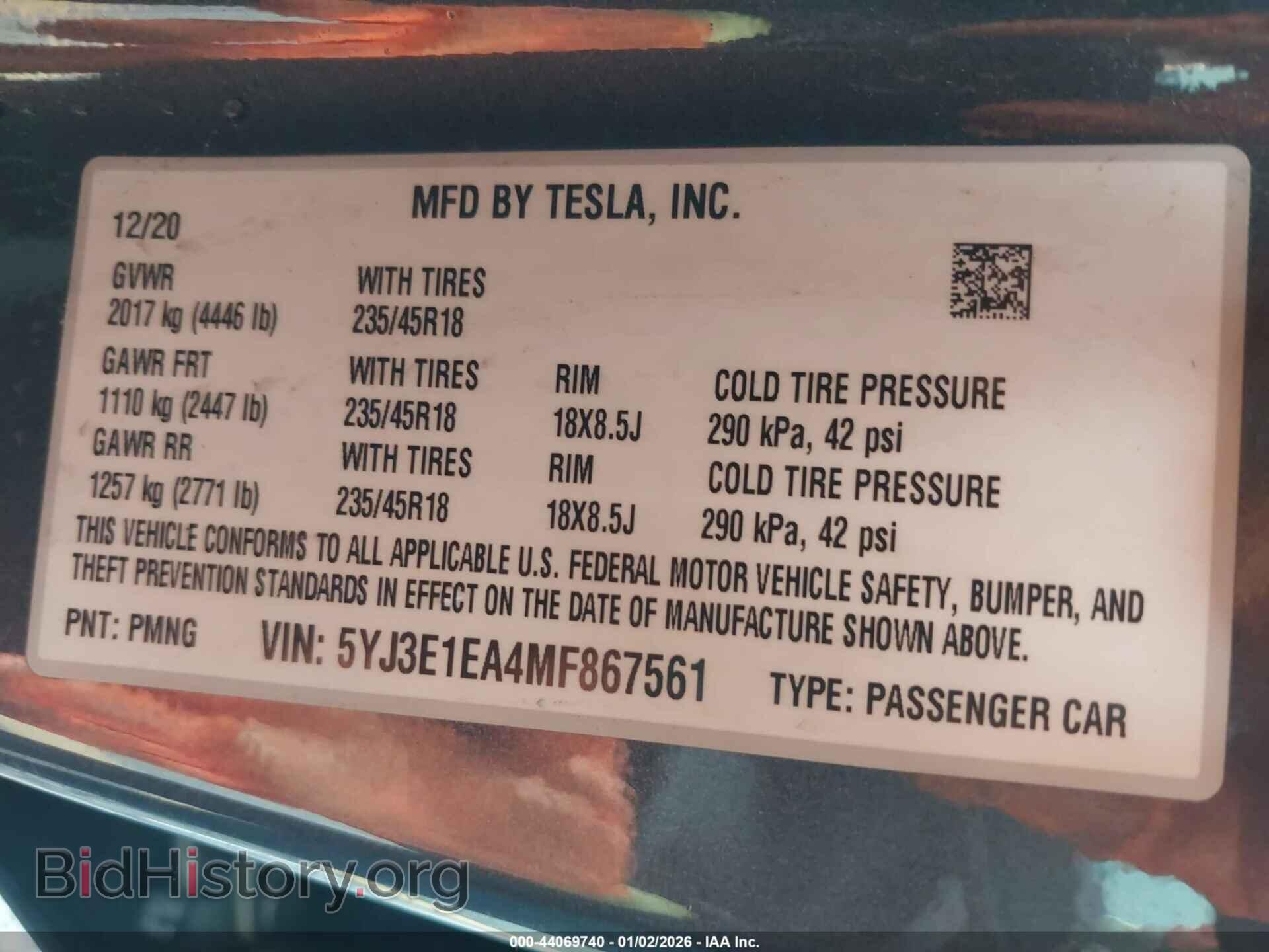 2021 TESLA MODEL 3 - VIN: 5YJ3E1EA4MF867561 - Фото 9
