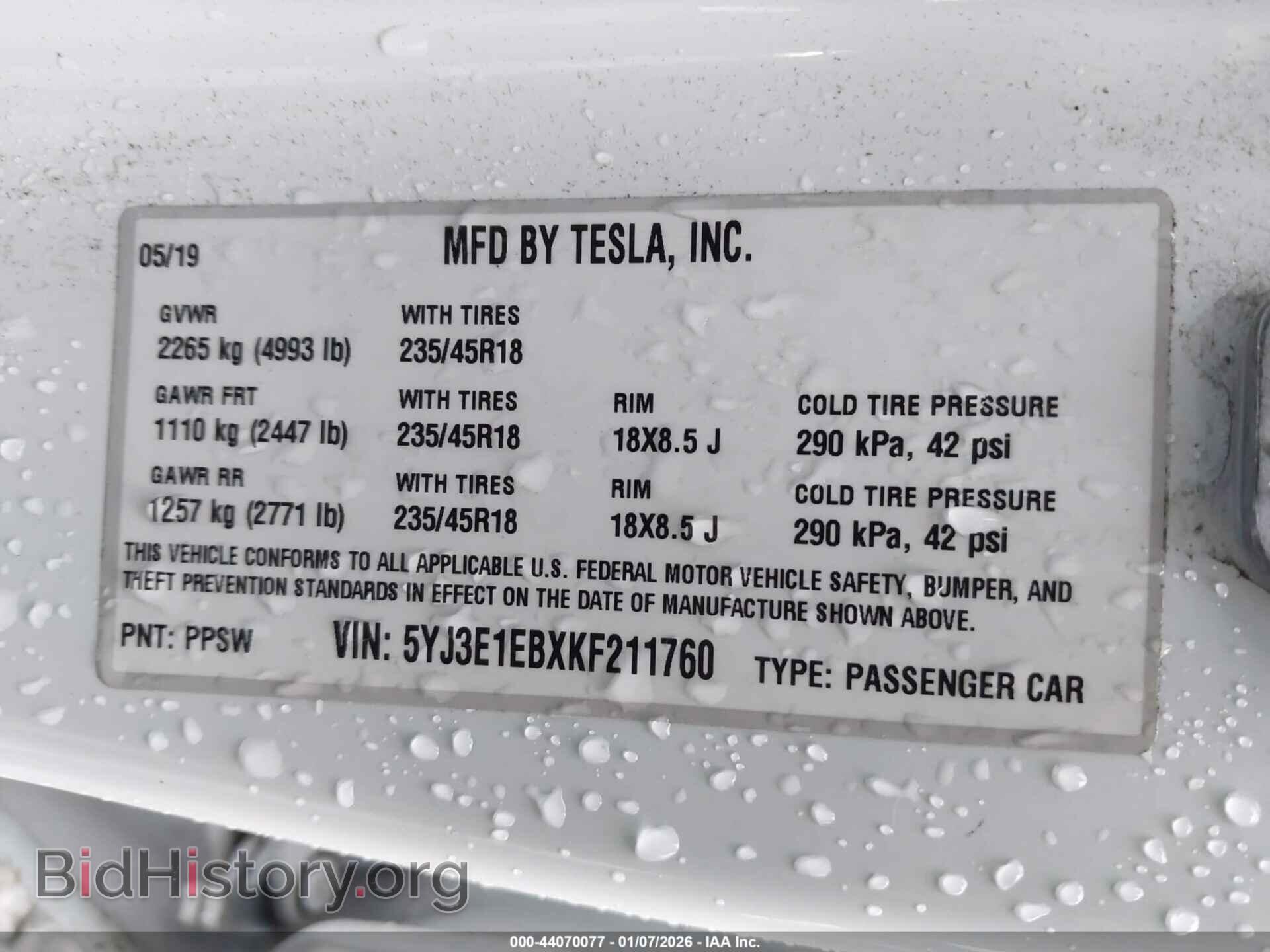 2019 TESLA MODEL 3 - VIN: 5YJ3E1EBXKF211760 - Photo 9