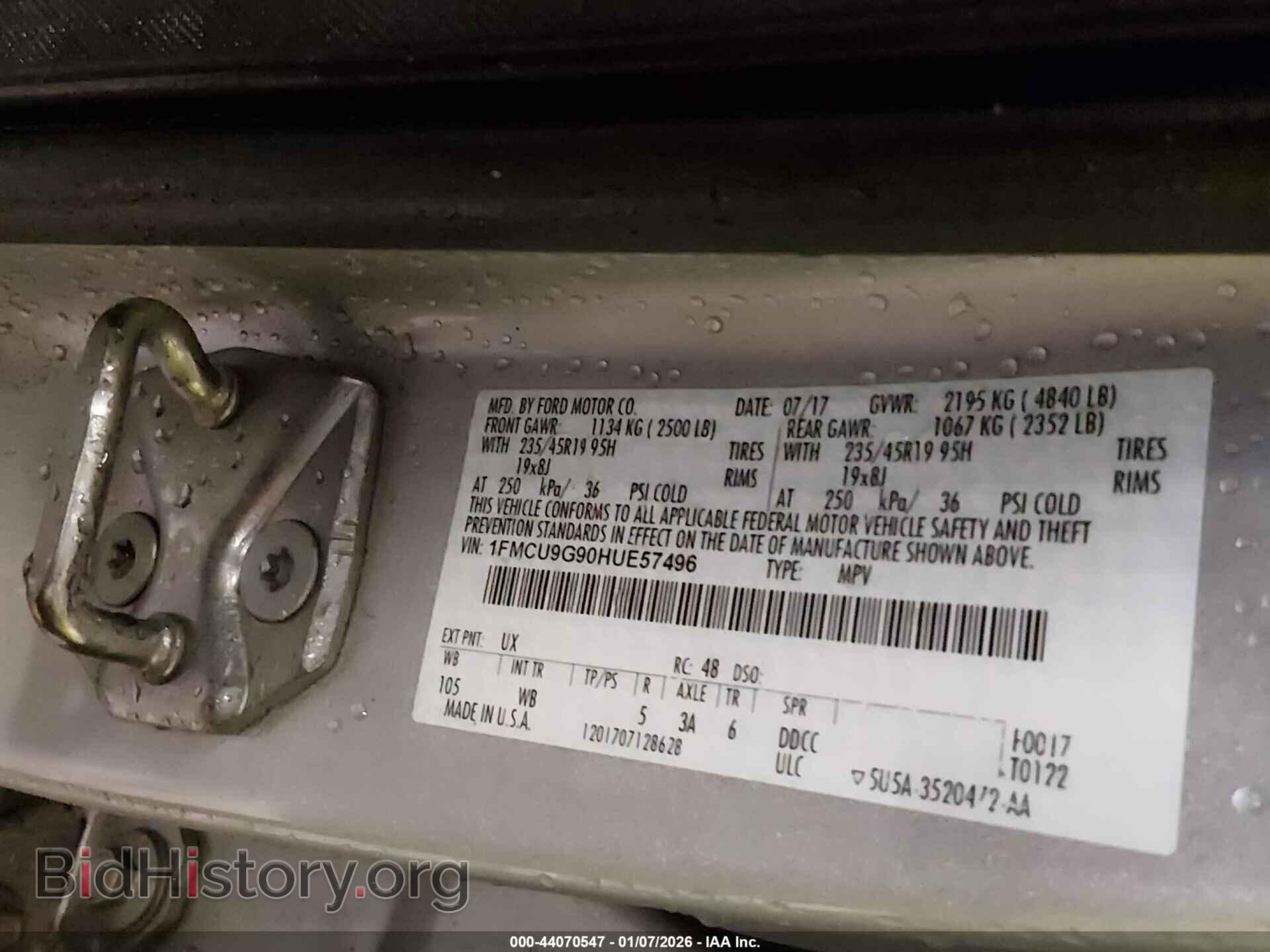 2017 FORD ESCAPE - VIN: 1FMCU9G90HUE57496 - Фото 9