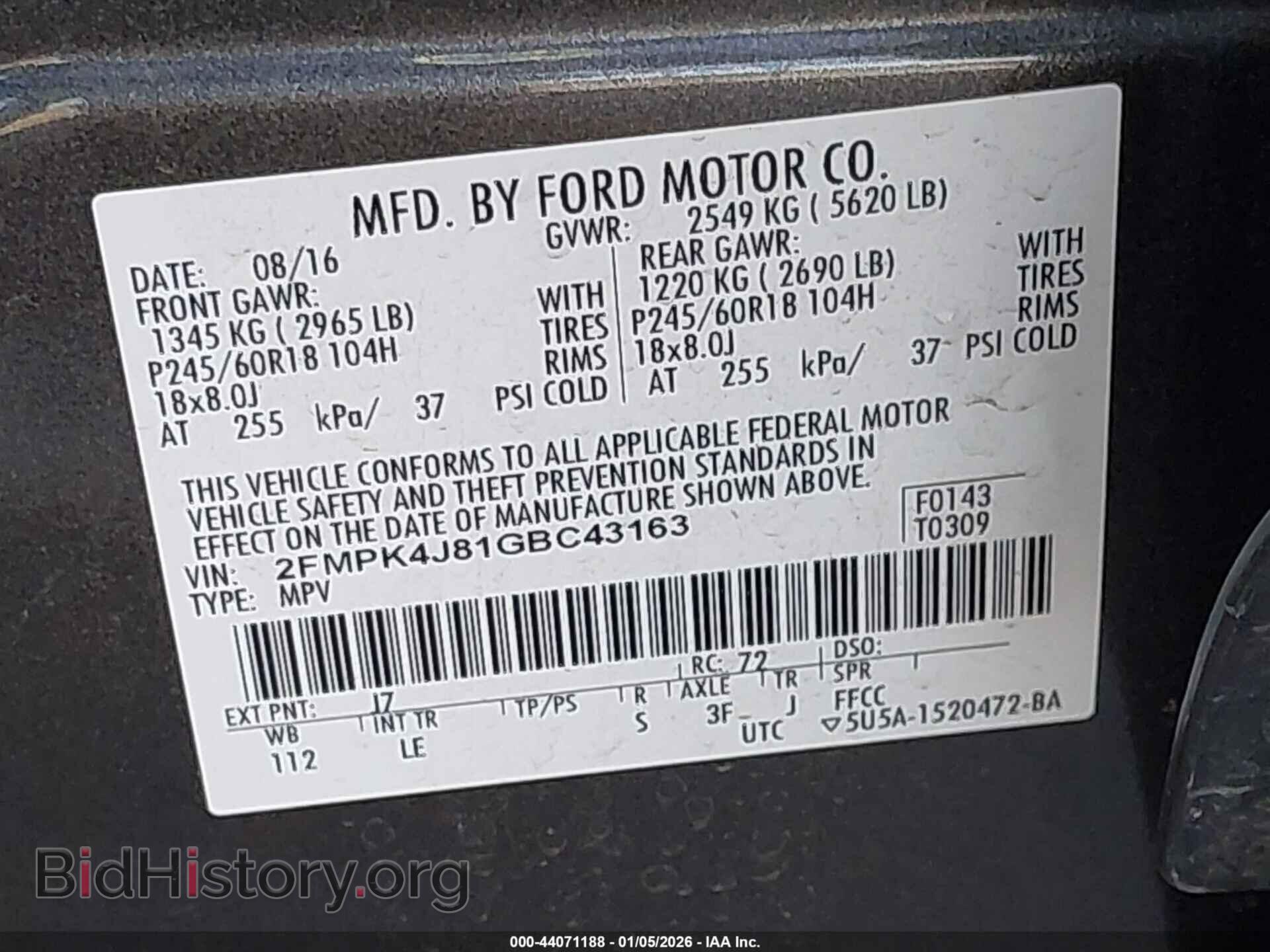 2016 FORD EDGE - VIN: 2FMPK4J81GBC43163 - Photo 9