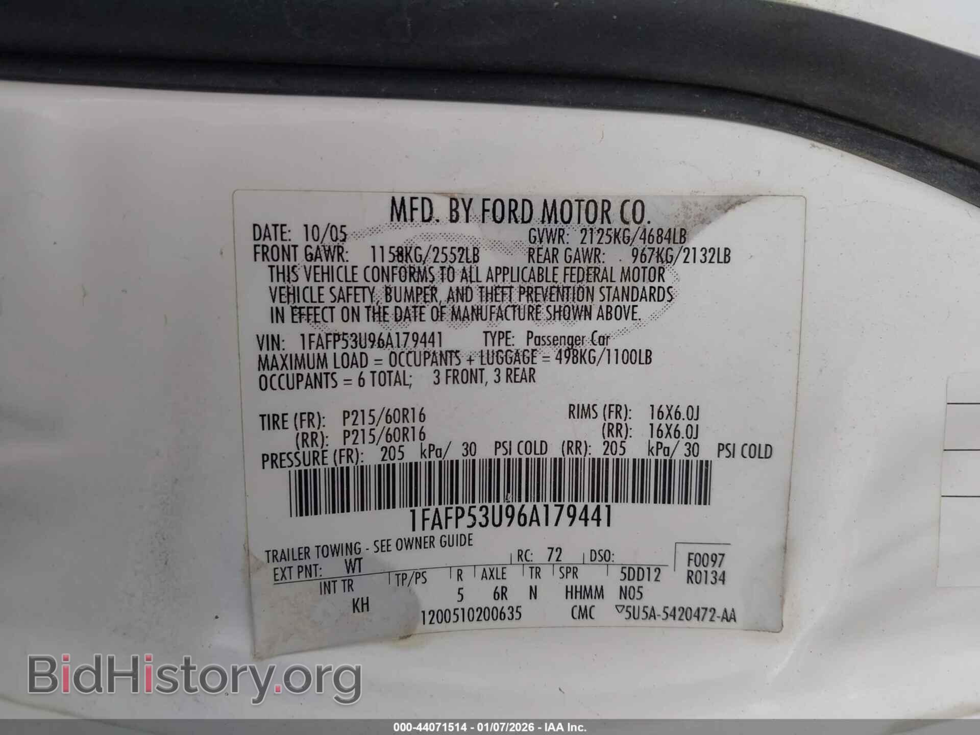 2006 FORD TAURUS - VIN: 1FAFP53U96A179441 - Фото 9