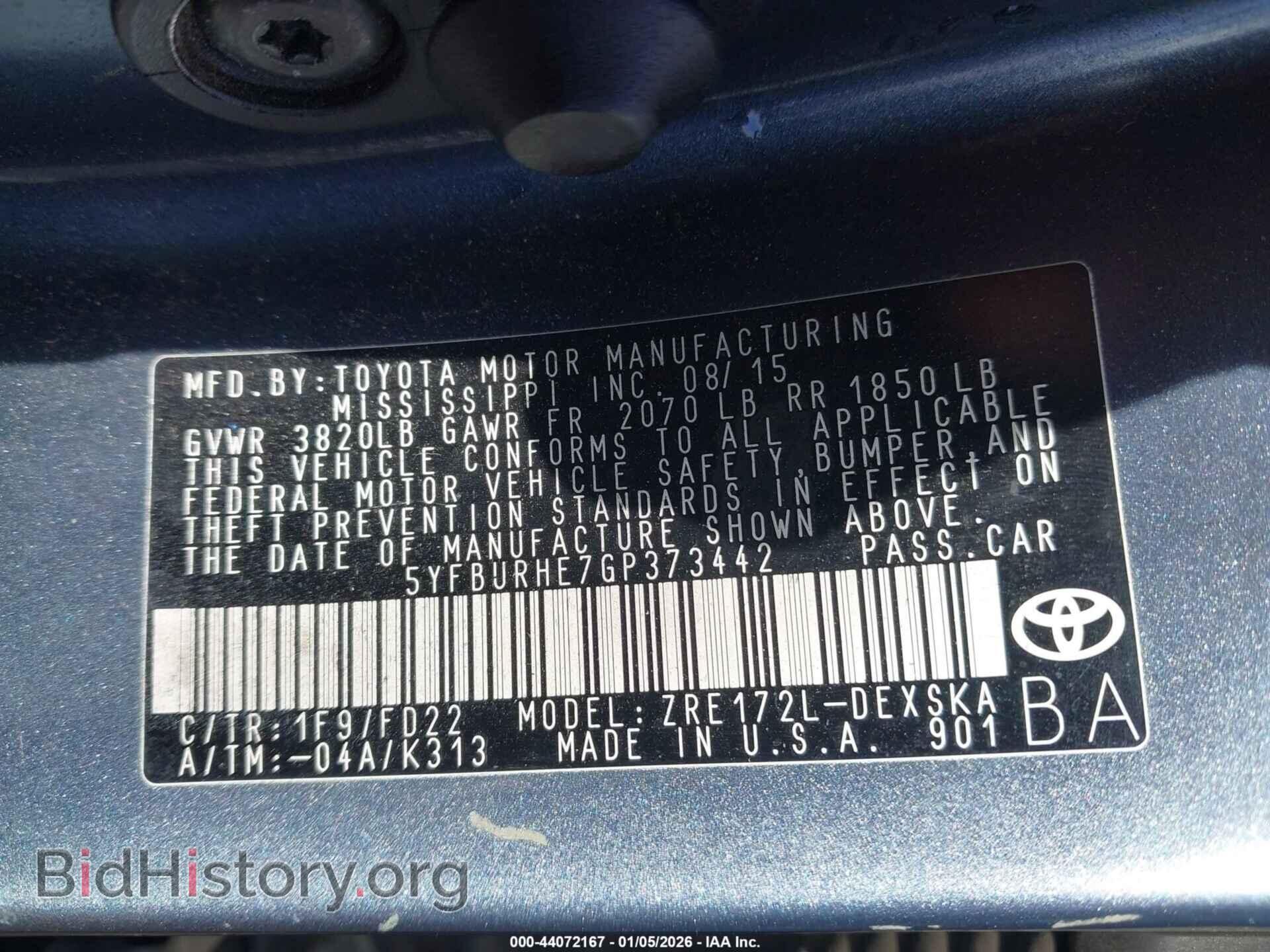 2016 TOYOTA COROLLA - VIN: 5YFBURHE7GP373442 - Фото 9