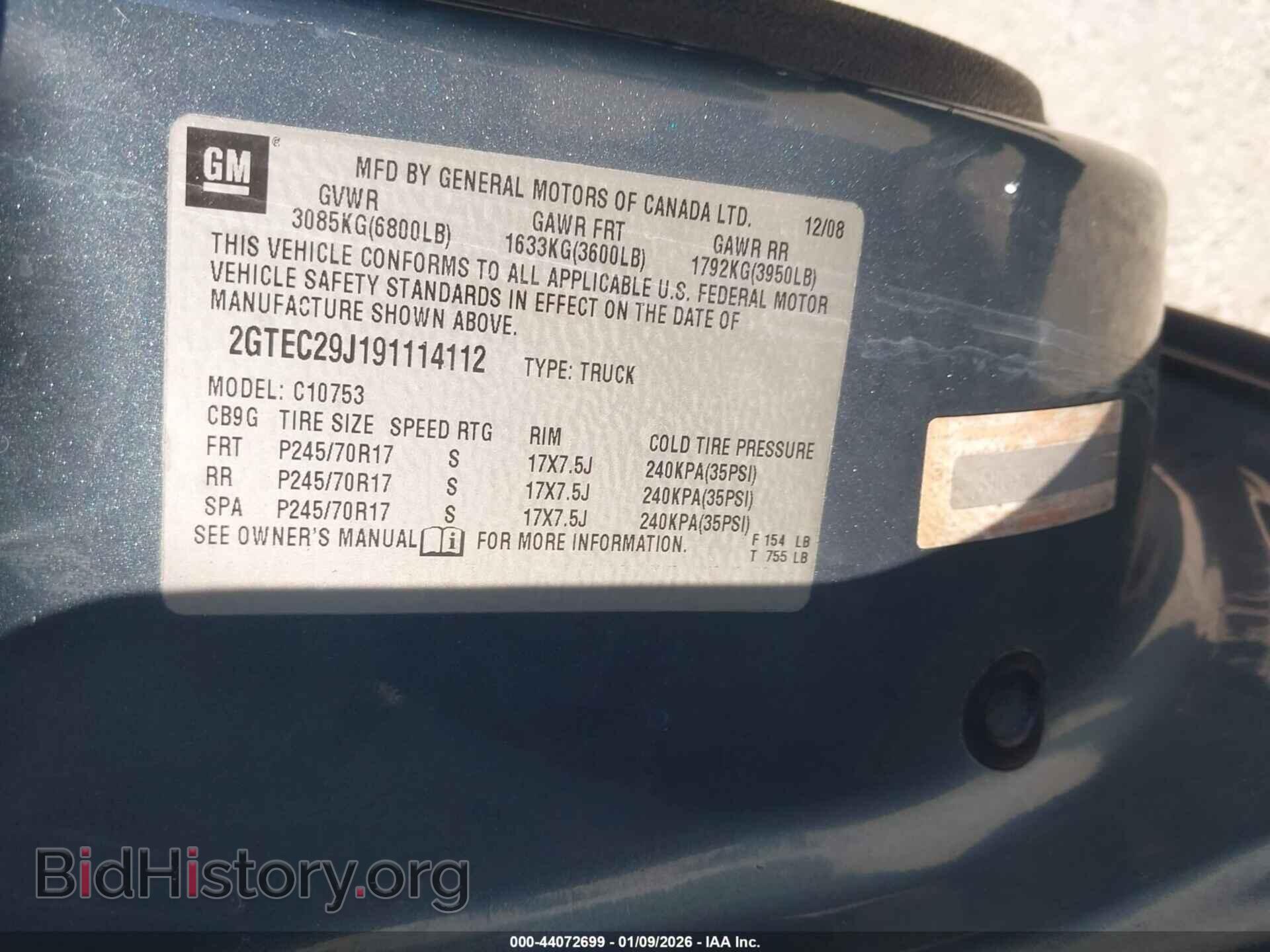 2009 GMC SIERRA 1500 - VIN: 2GTEC29J191114112 - Фото 9