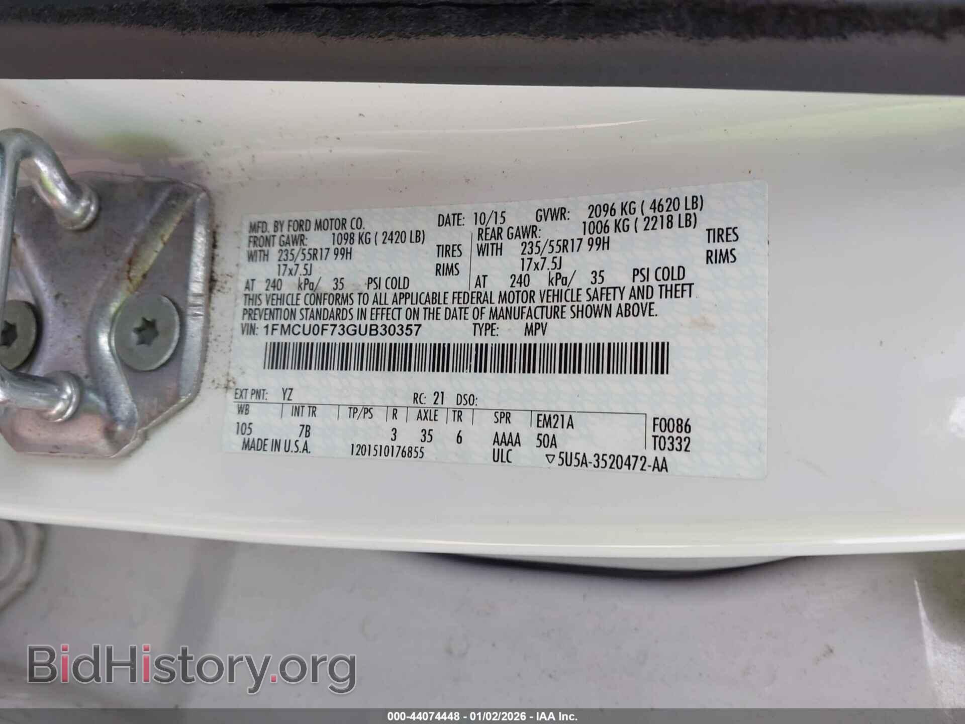 2016 FORD ESCAPE - VIN: 1FMCU0F73GUB30357 - Фото 9