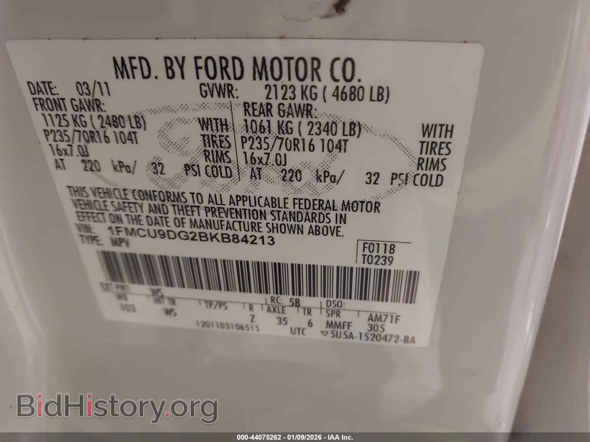 2011 FORD ESCAPE - VIN: 1FMCU9DG2BKB84213 - Photo 9