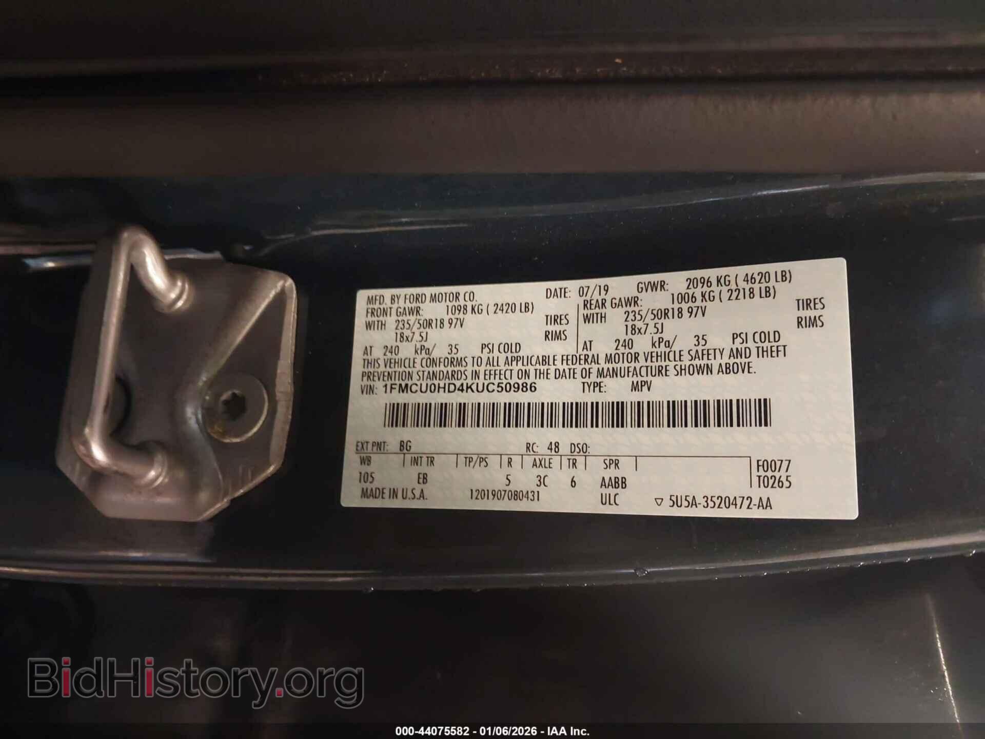 2019 FORD ESCAPE - VIN: 1FMCU0HD4KUC50986 - Фото 9