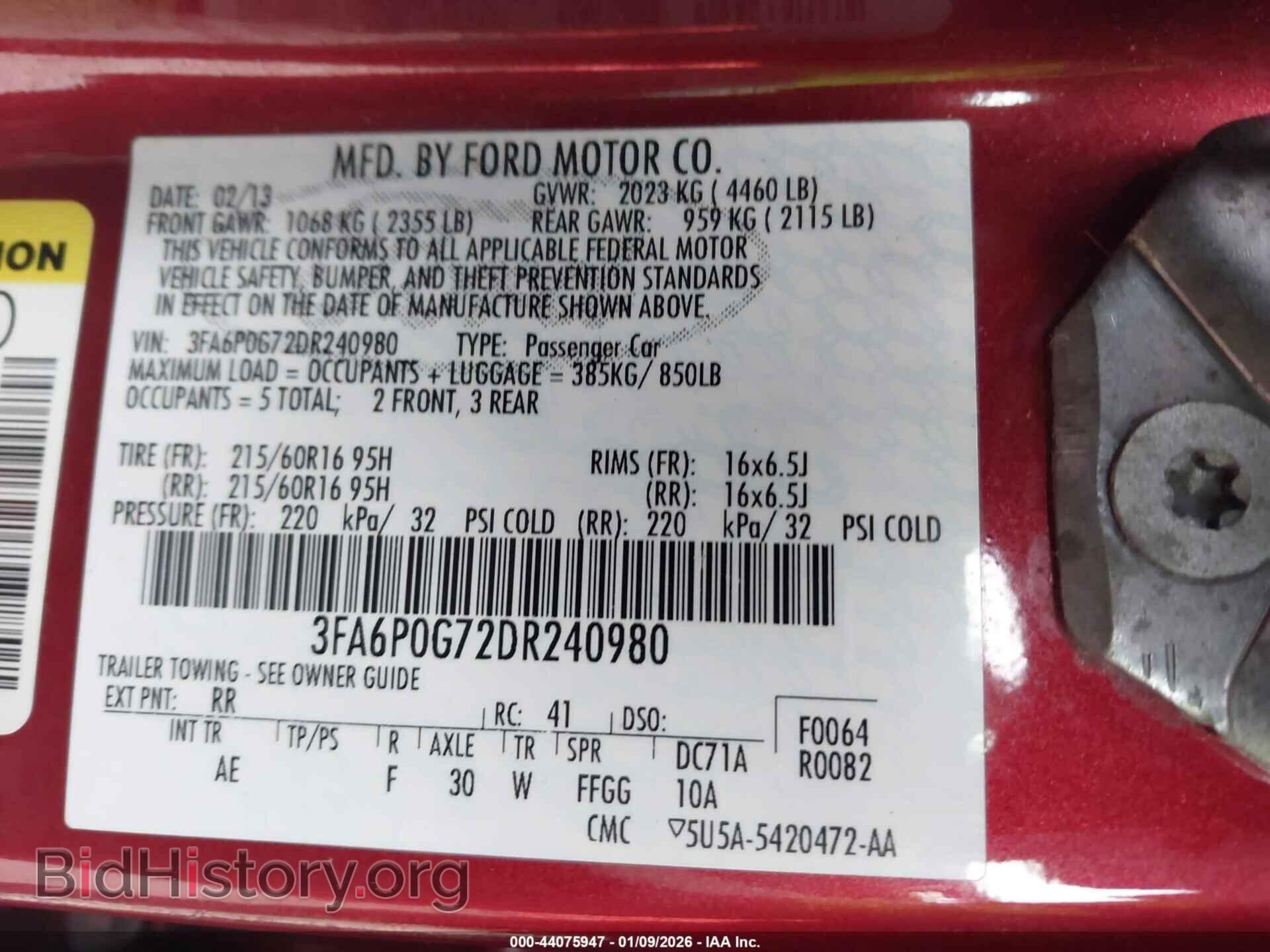 2013 FORD FUSION - VIN: 3FA6P0G72DR240980 - Фото 9