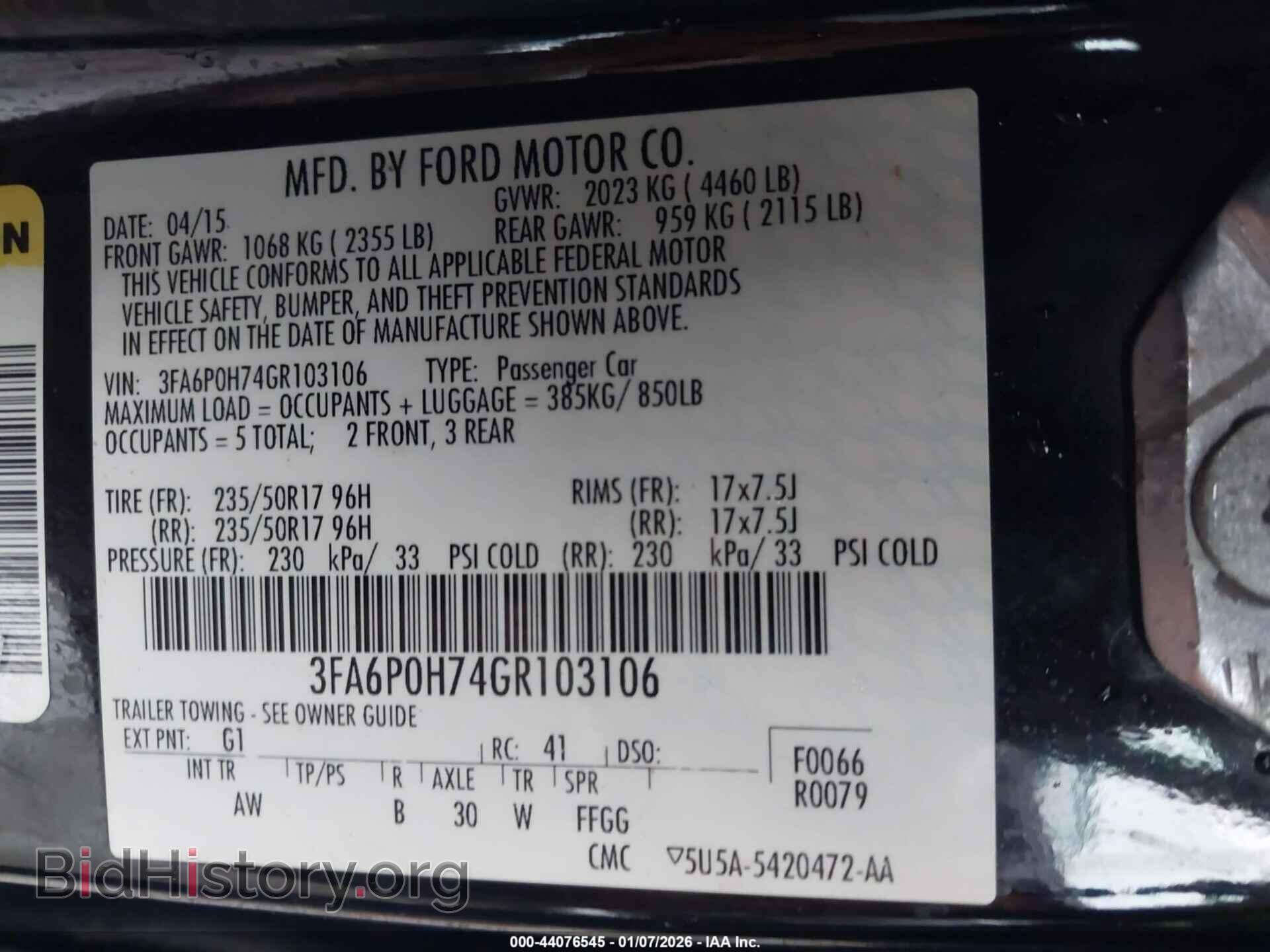 2016 FORD FUSION - VIN: 3FA6P0H74GR103106 - Фото 9