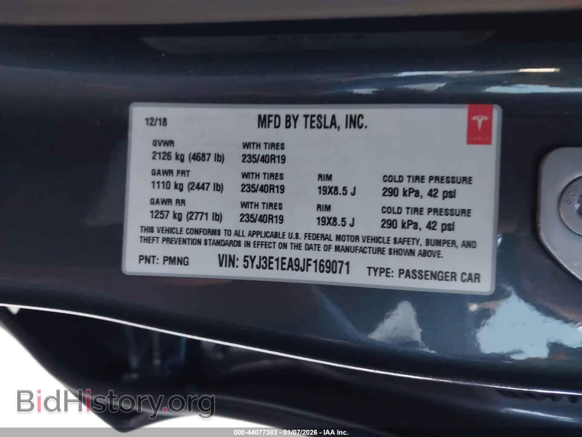 2018 TESLA MODEL 3 - VIN: 5YJ3E1EA9JF169071 - Фото 9