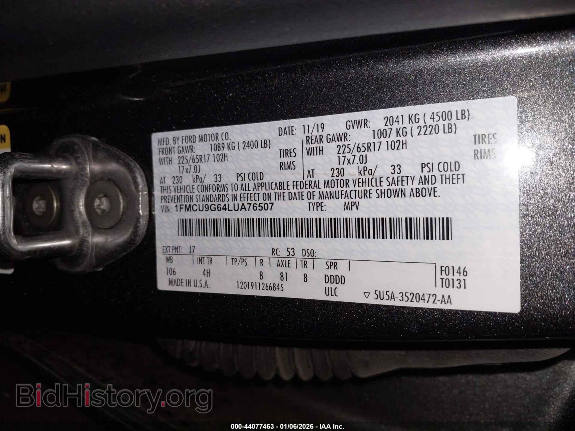 2020 FORD ESCAPE - VIN: 1FMCU9G64LUA76507 - Фото 9