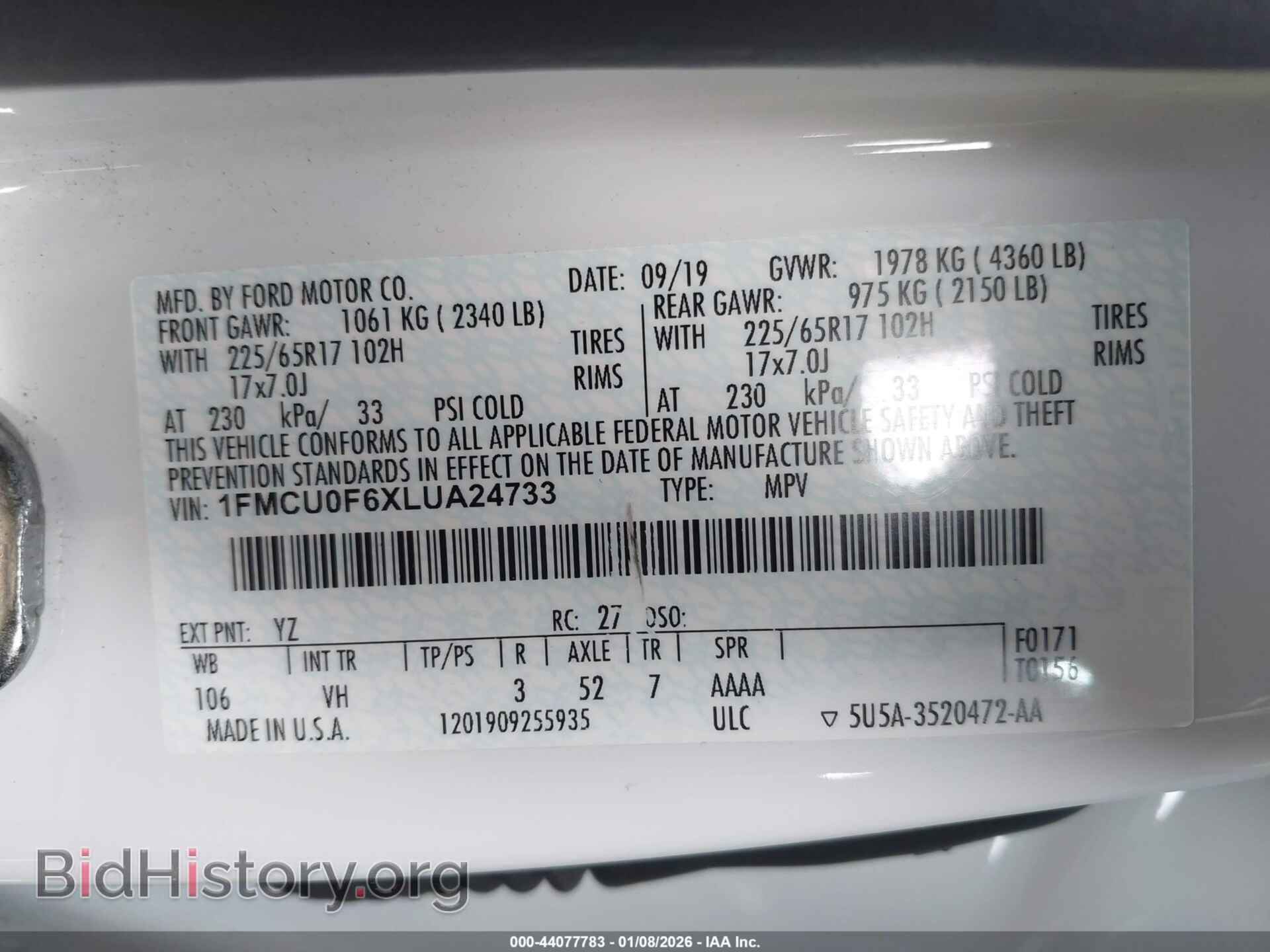 2020 FORD ESCAPE - VIN: 1FMCU0F6XLUA24733 - Photo 9