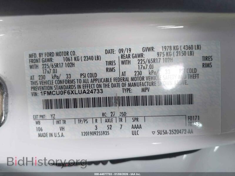 2020 Ford ESCAPE (VIN 1FMCU0F6XLUA24733) — фото 9 из 15