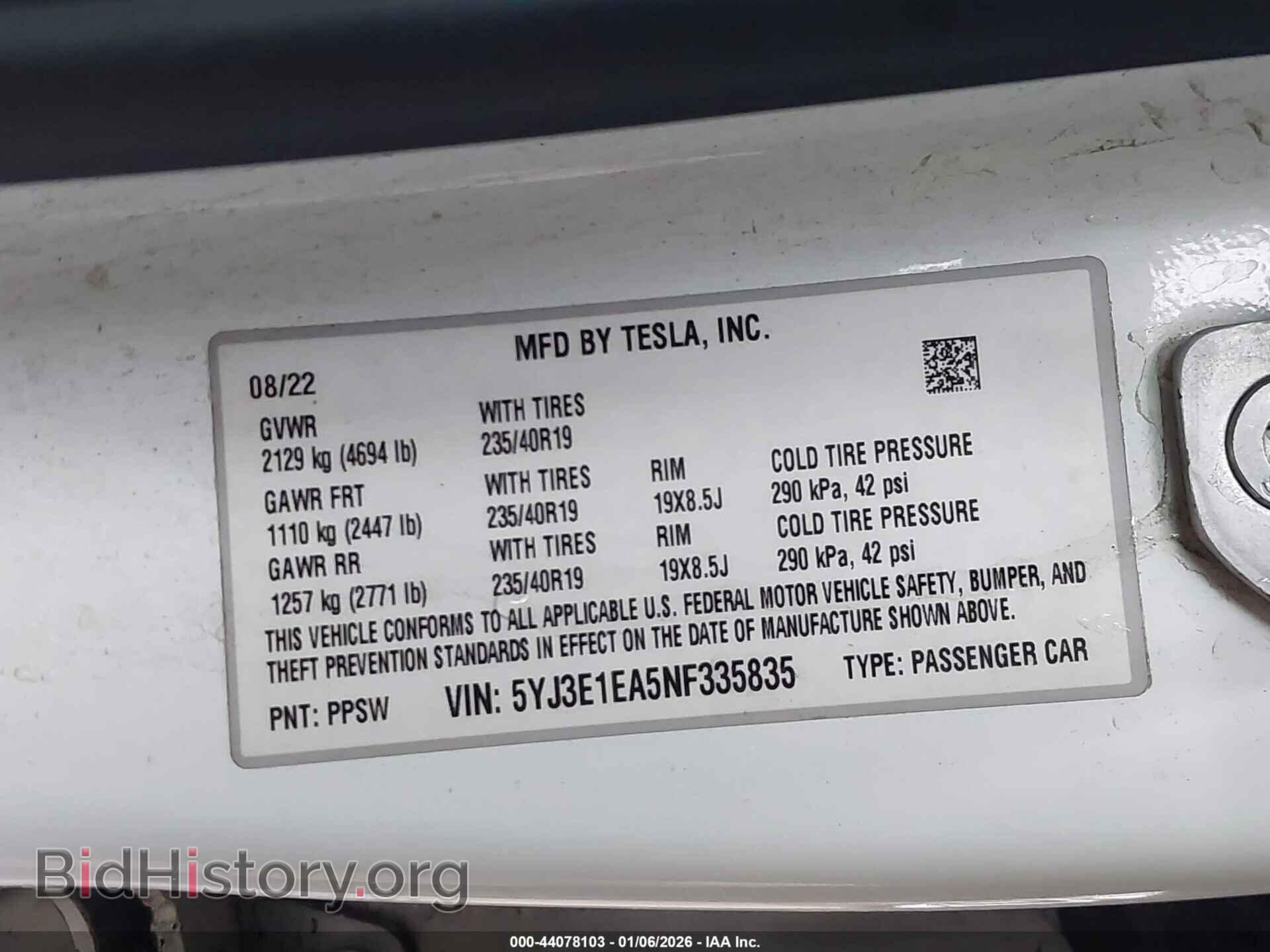 2022 TESLA MODEL 3 - VIN: 5YJ3E1EA5NF335835 - Фото 9