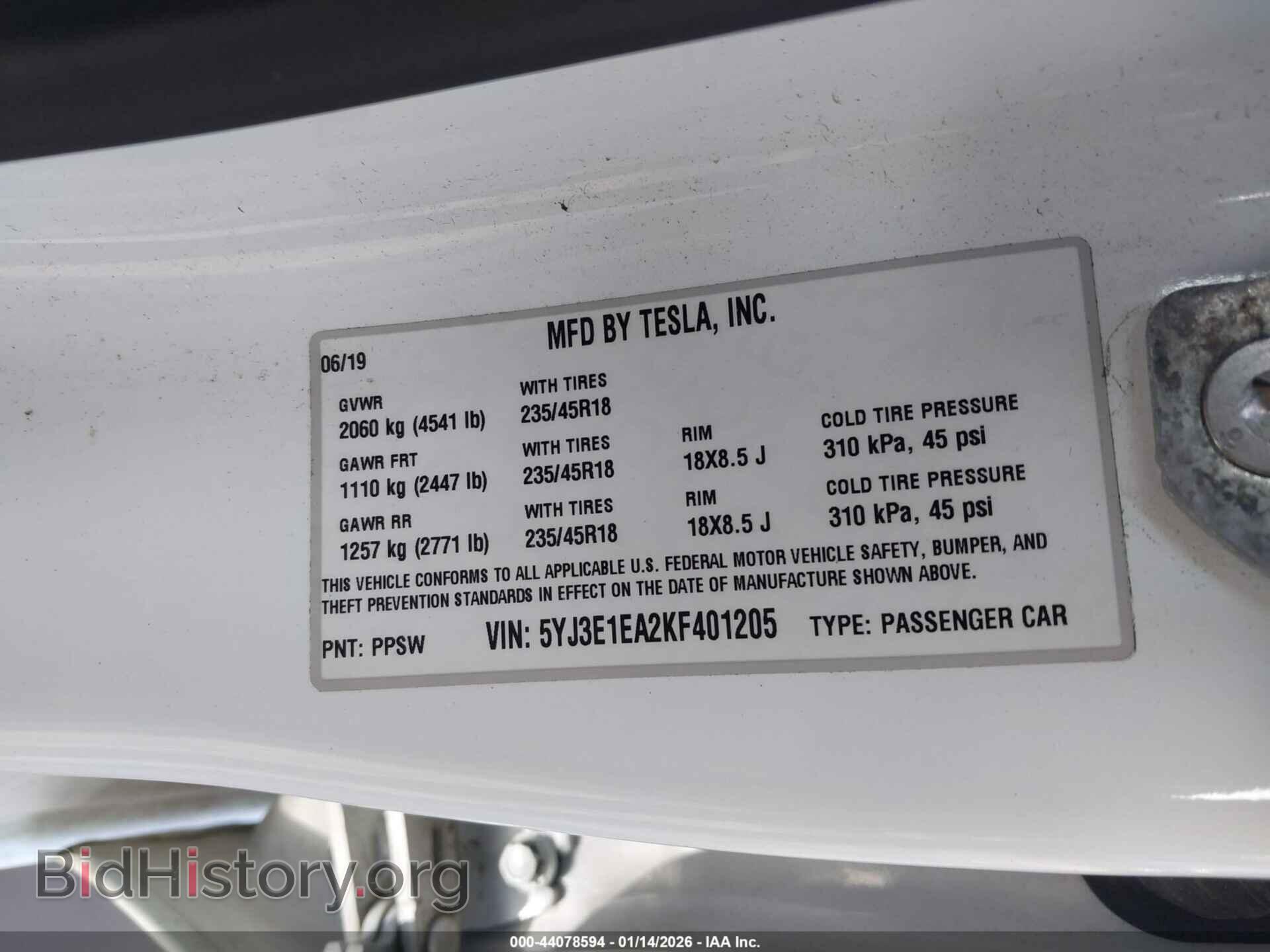 2019 TESLA MODEL 3 - VIN: 5YJ3E1EA2KF401205 - Фото 9