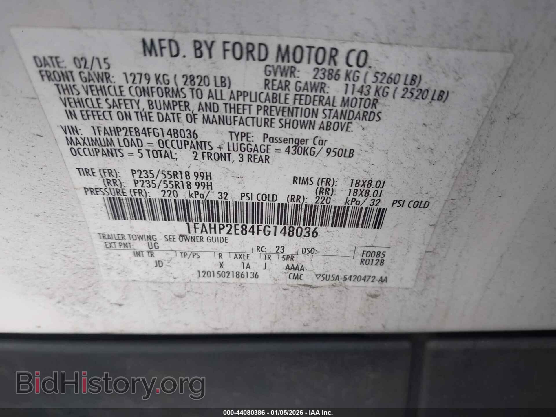 2015 FORD TAURUS - VIN: 1FAHP2E84FG148036 - Фото 9