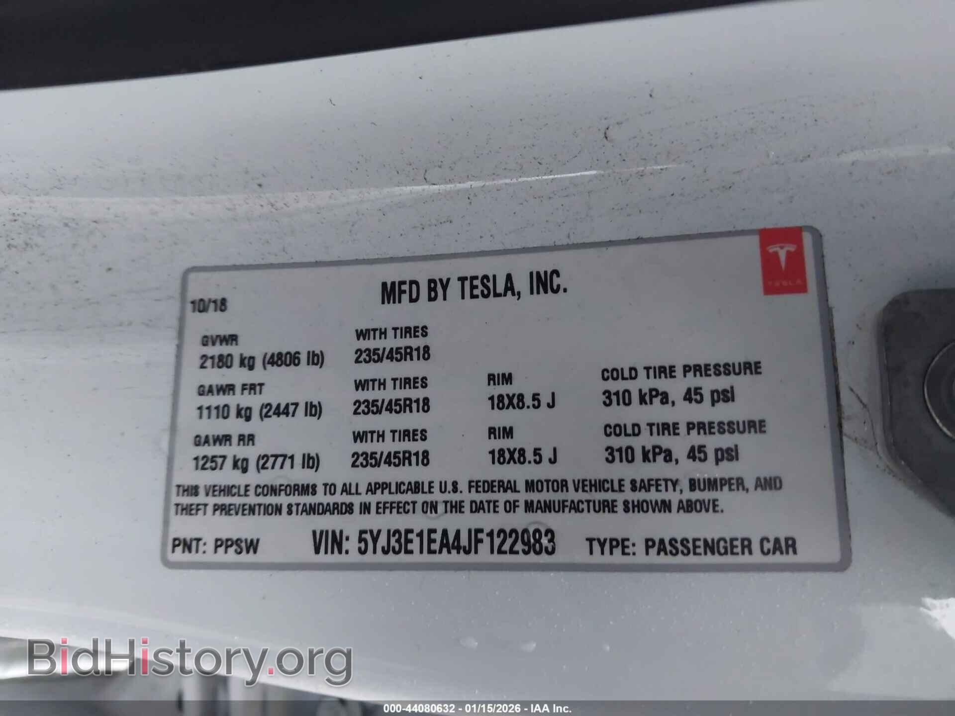 2018 TESLA MODEL 3 - VIN: 5YJ3E1EA4JF122983 - Photo 9