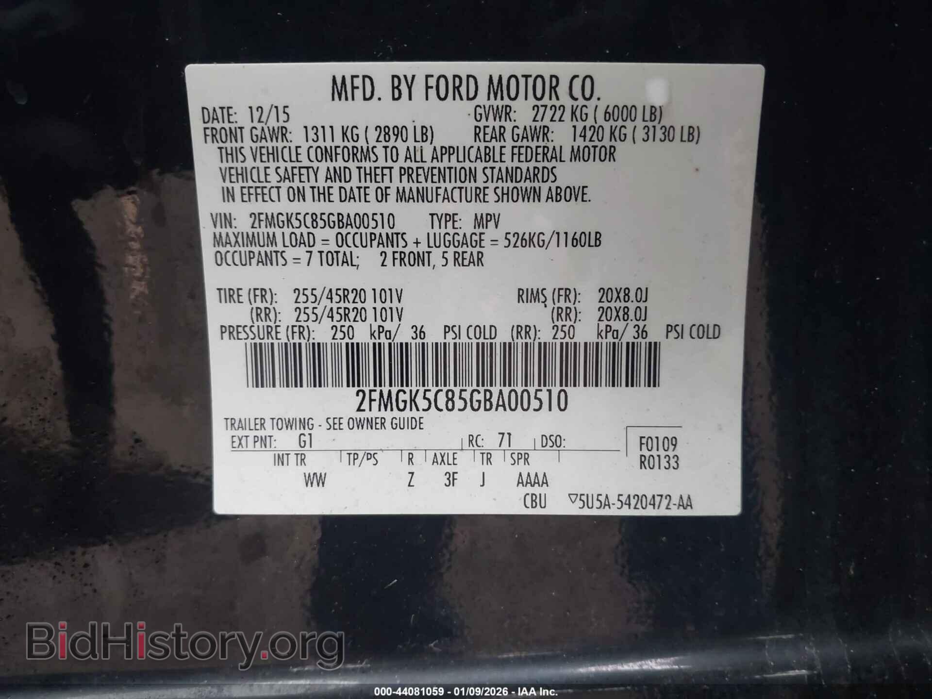 2016 FORD FLEX - VIN: 2FMGK5C85GBA00510 - Фото 9