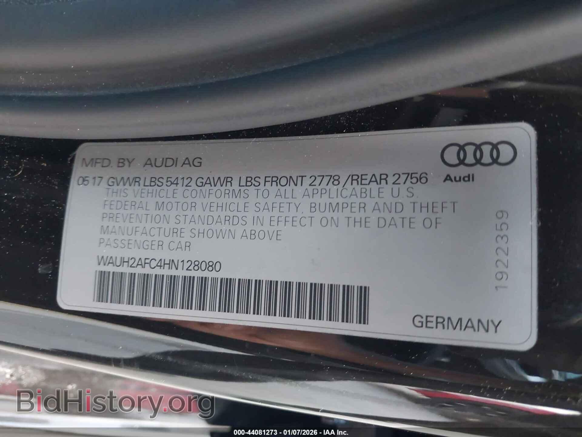 2017 AUDI A6 - VIN: WAUH2AFC4HN128080 - Фото 9