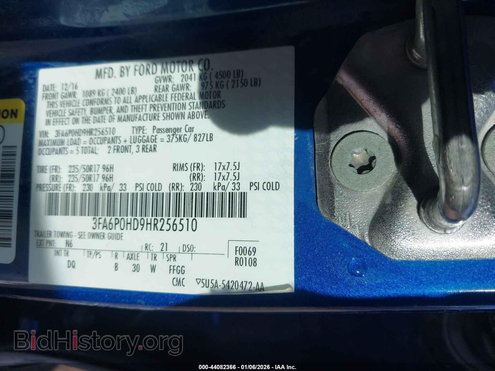 2017 FORD FUSION - VIN: 3FA6P0HD9HR256510 - Фото 9