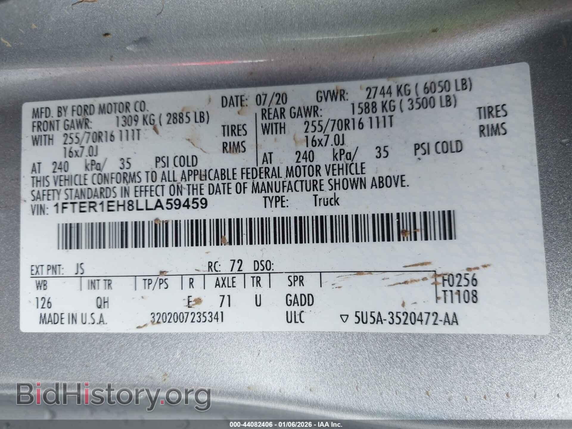 2020 FORD RANGER - VIN: 1FTER1EH8LLA59459 - Фото 9