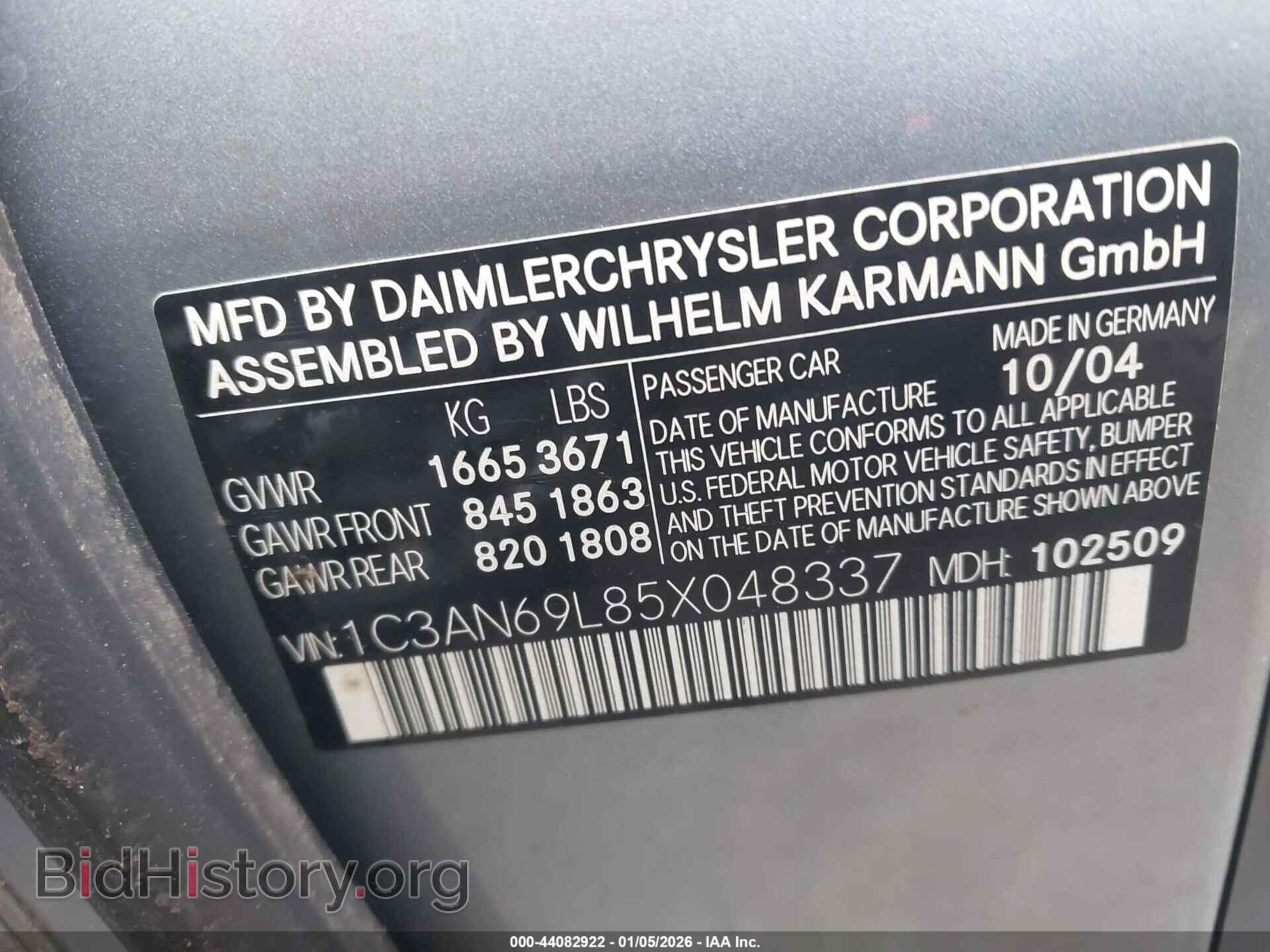 2005 CHRYSLER CROSSFIRE - VIN: 1C3AN69L85X048337 - Фото 9