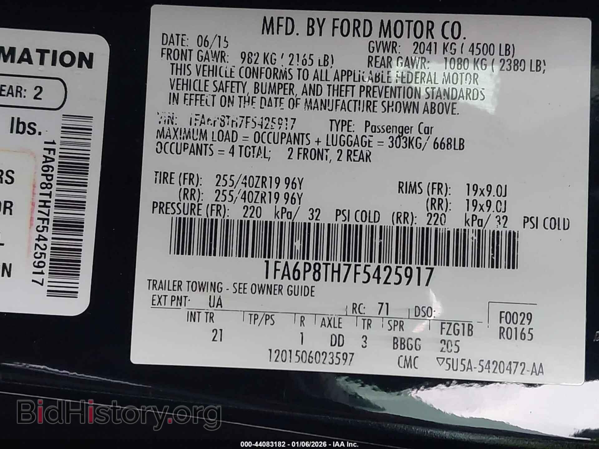 2015 FORD MUSTANG - VIN: 1FA6P8TH7F5425917 - Фото 9