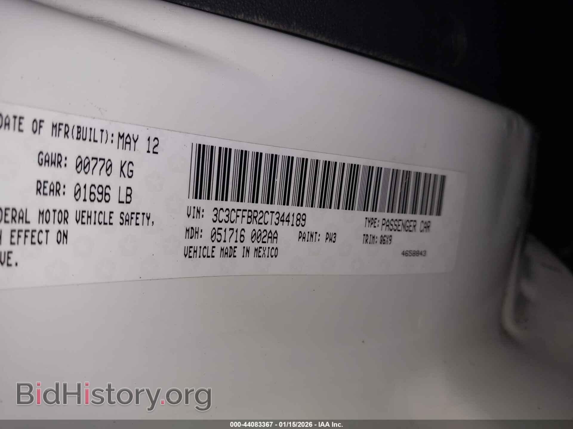 2012 FIAT 500 - VIN: 3C3CFFBR2CT344189 - Фото 9