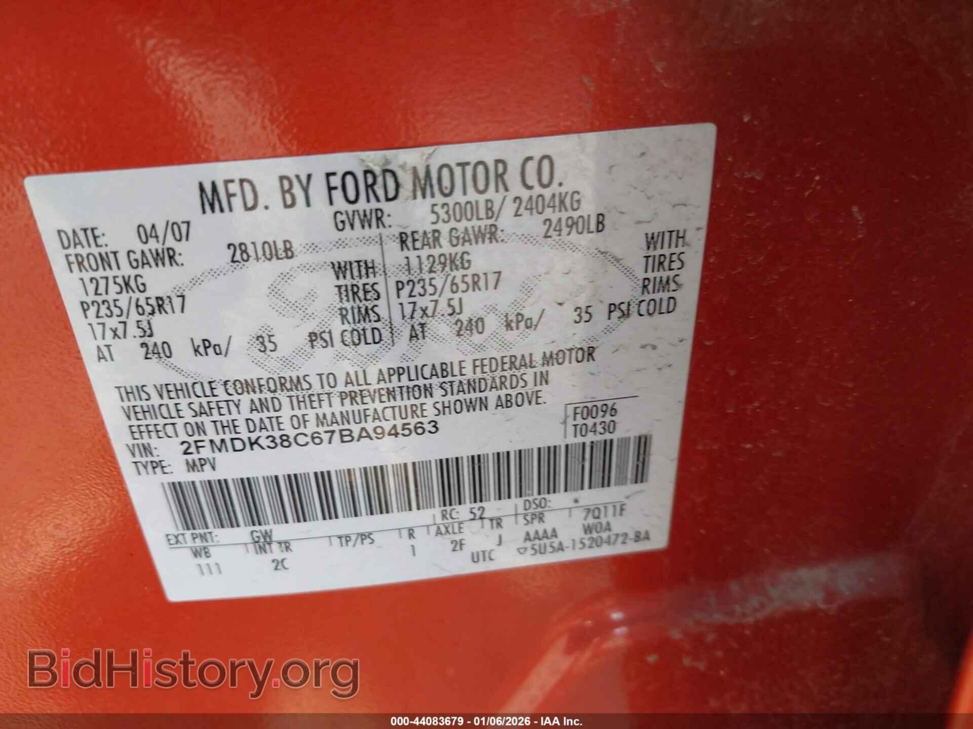 2007 FORD EDGE - VIN: 2FMDK38C67BA94563 - Фото 9